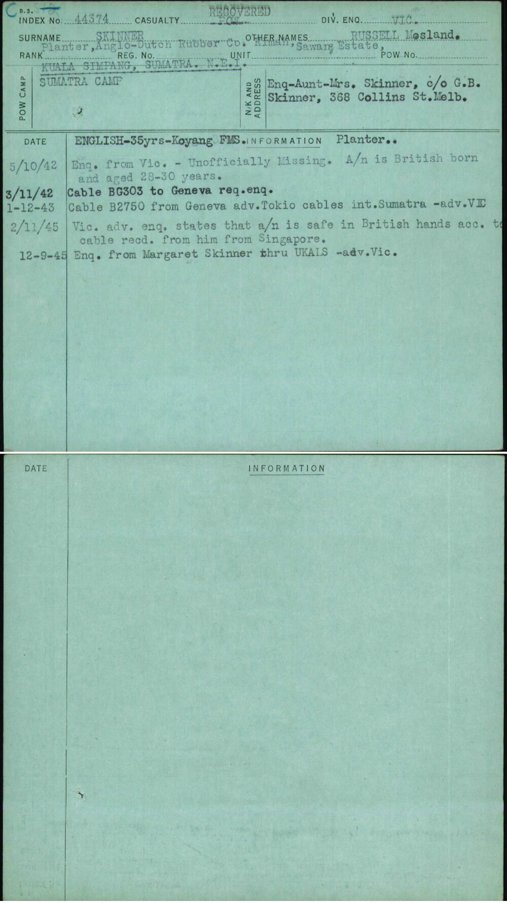 Skinner, Russell Mosland, [No Service Number]