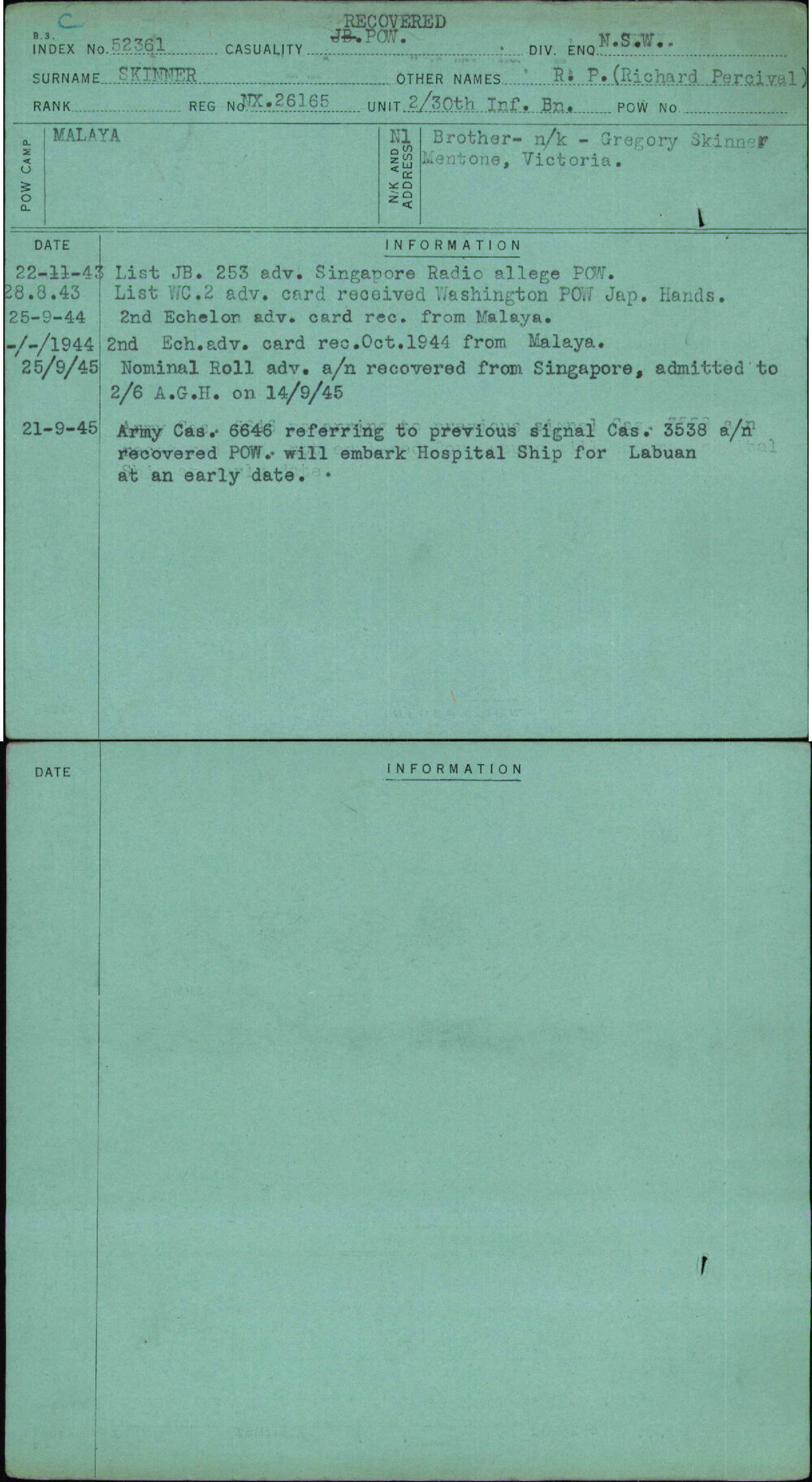 Skinner, R P (Richard Percival), NX26165