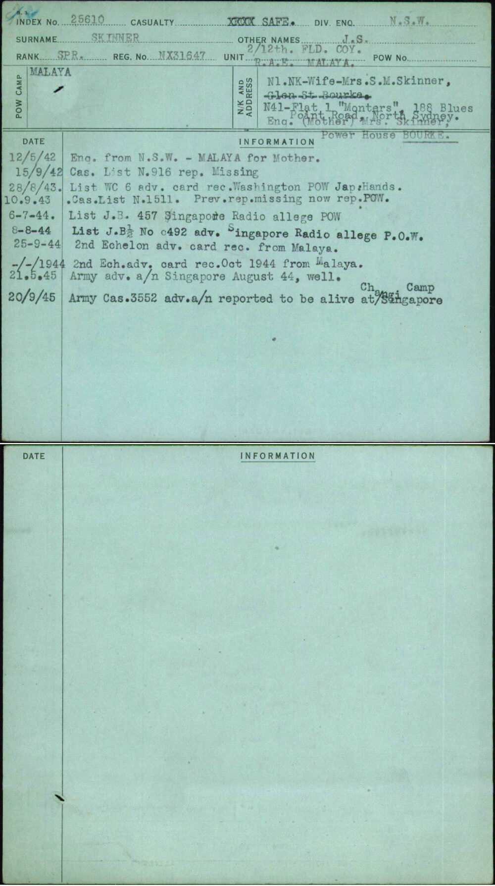 Skinner, J S, NX31647