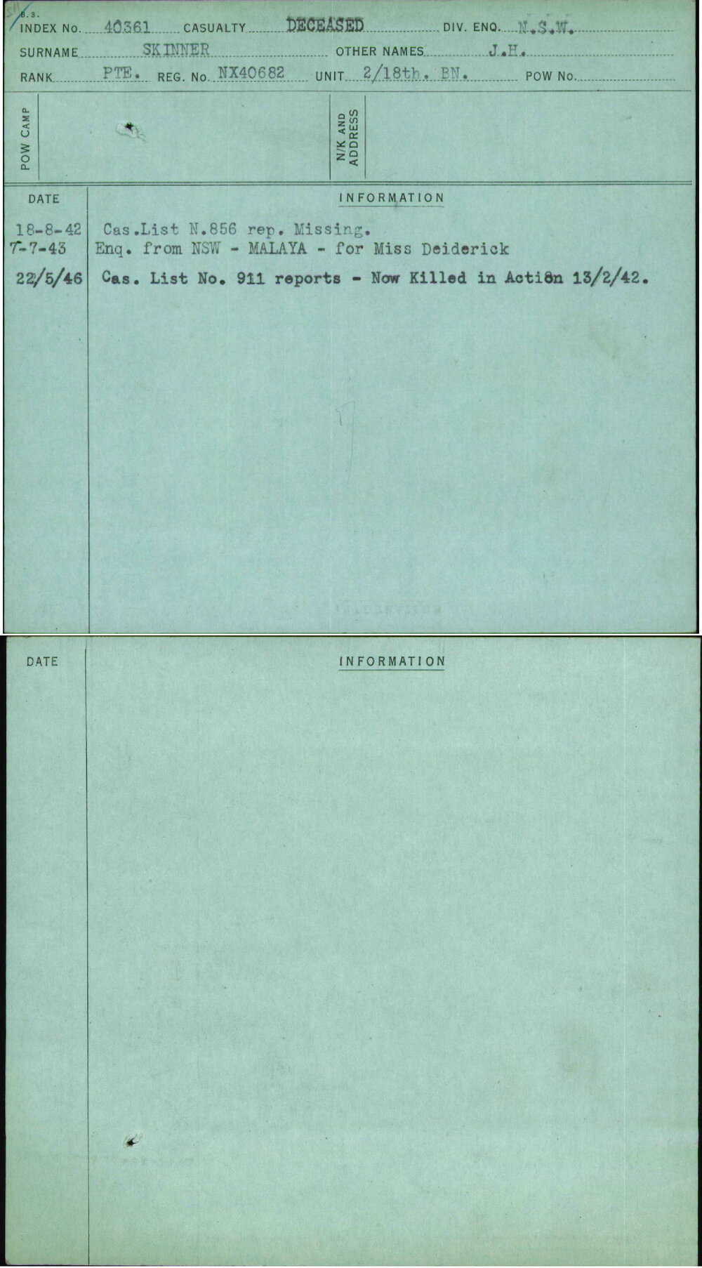 Skinner, J H, NX40682