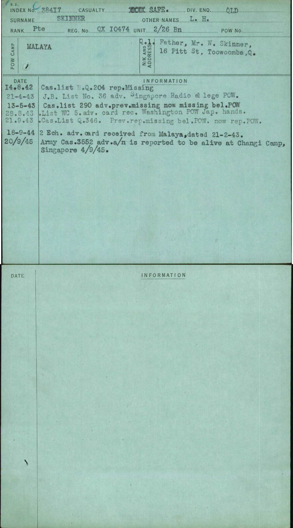 Skinner, L H, QX10474