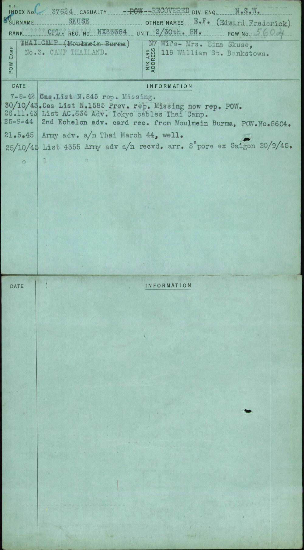 Skuse, E F (Edward Frederick), NX33384