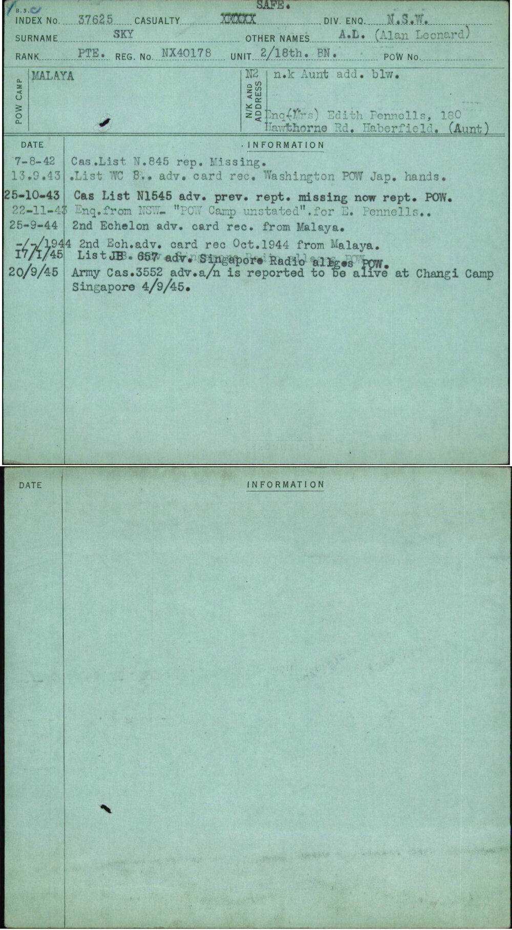 Sky, A L (Alan Leonard), NX40178