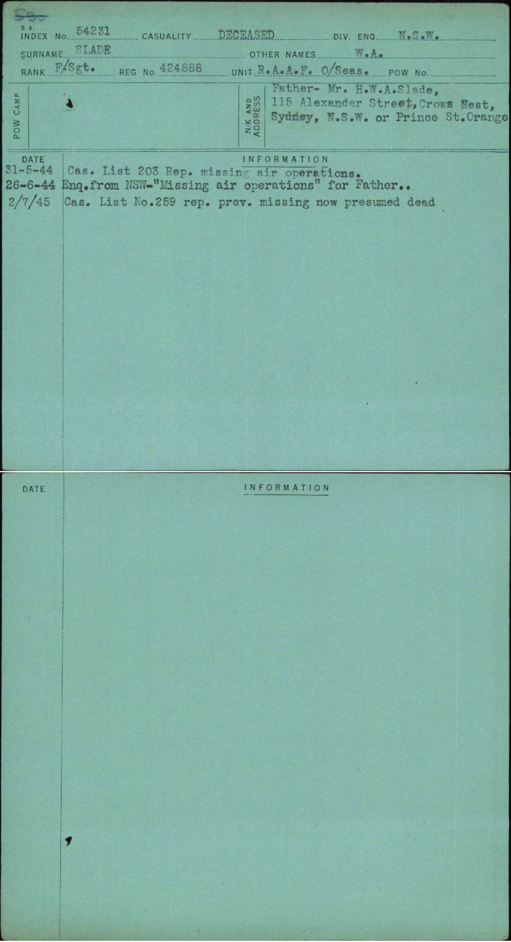 Slade, W A, 424888
