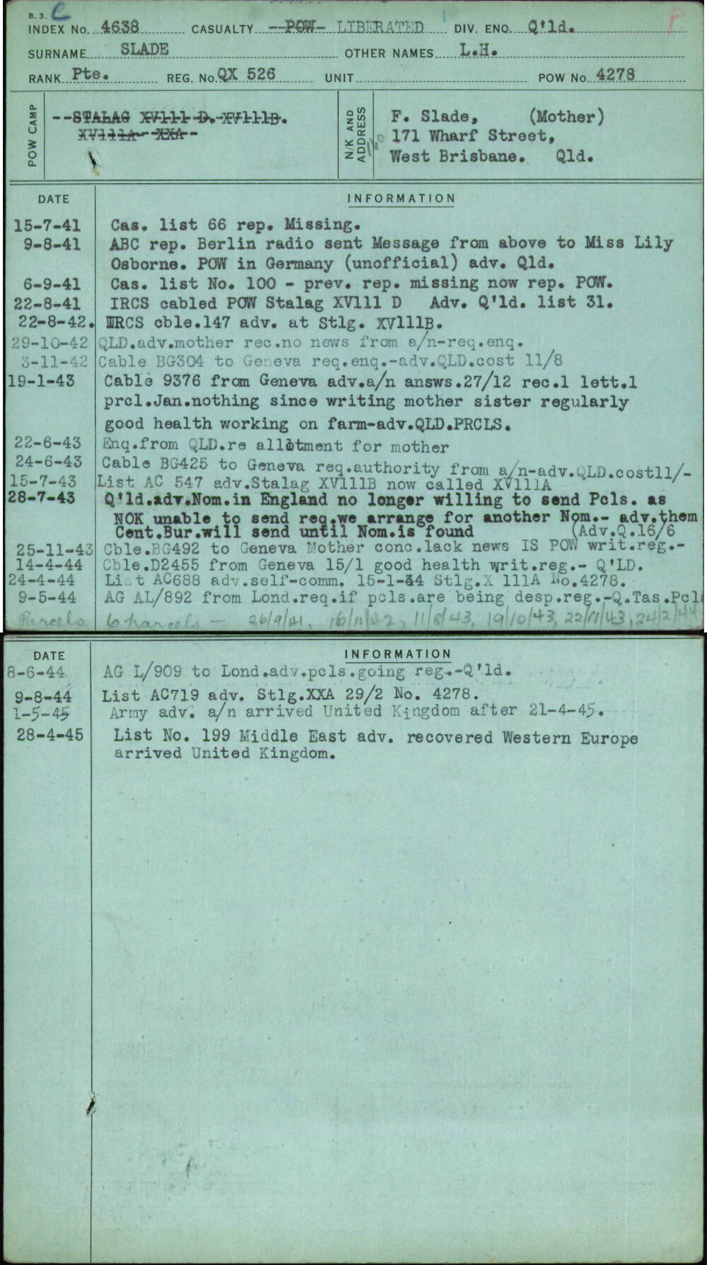 Slade, L H, QX526