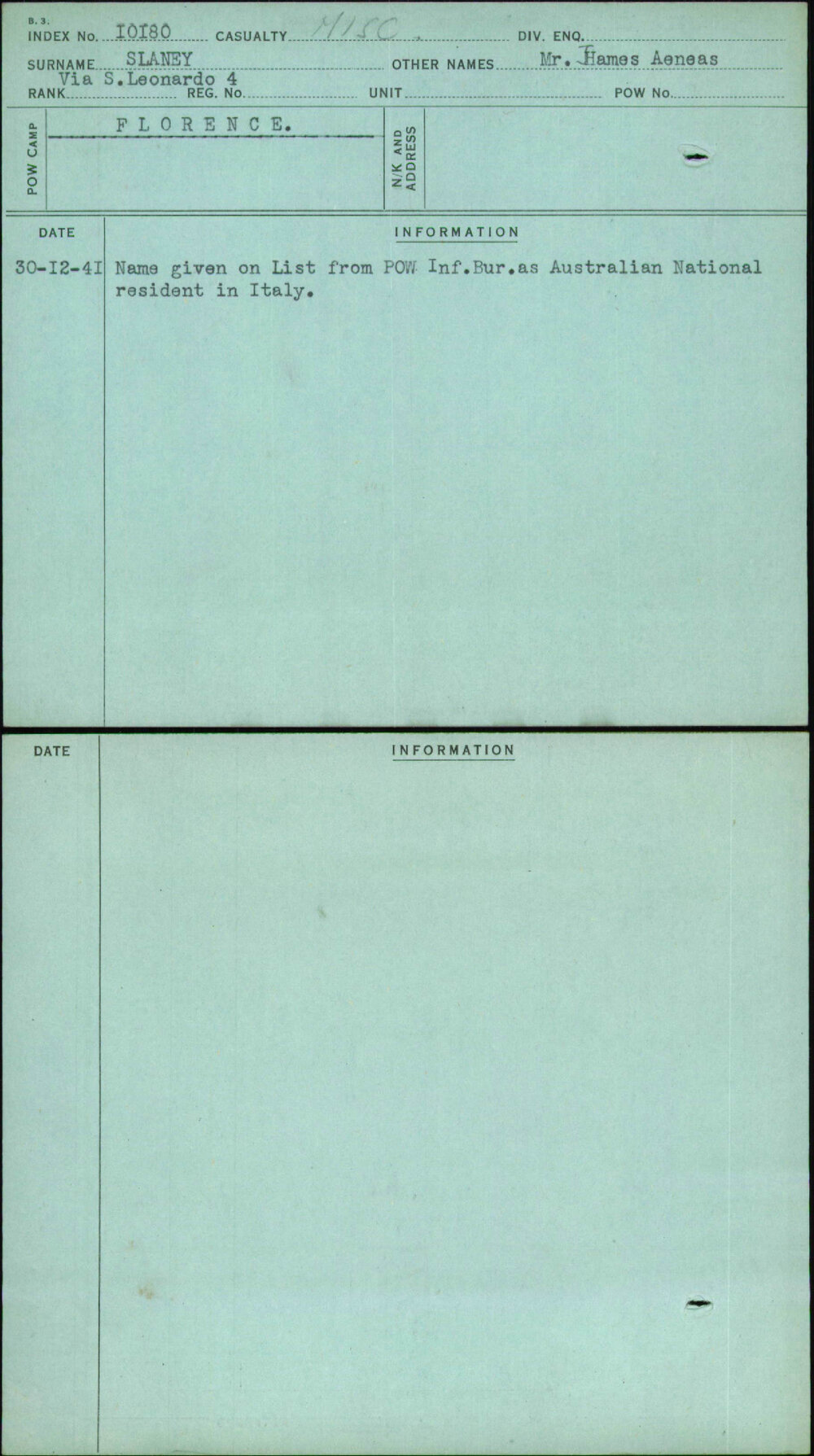 Slaney, Mr James Aneas, [No Service Number]