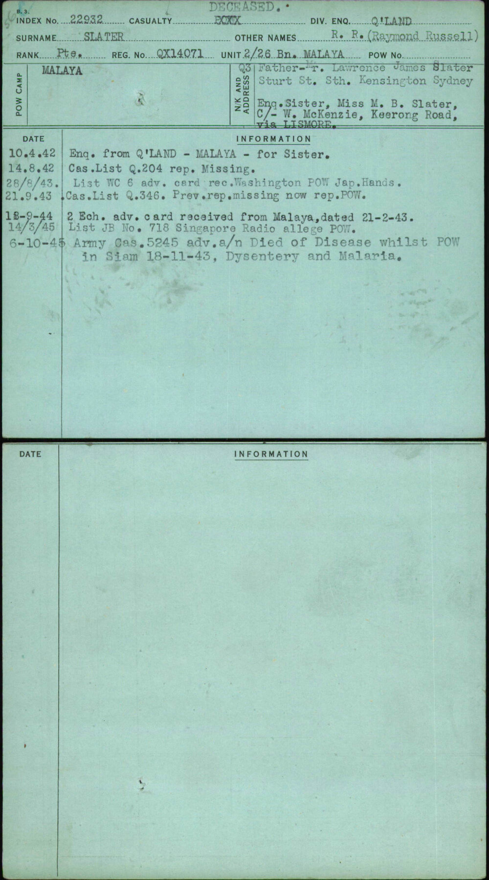 Slater, R R (Raymond Russell), QX14071