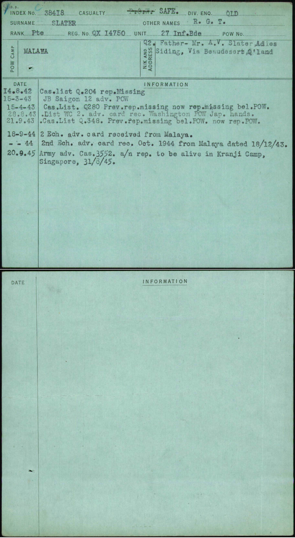 Slater, R G T, QX14750