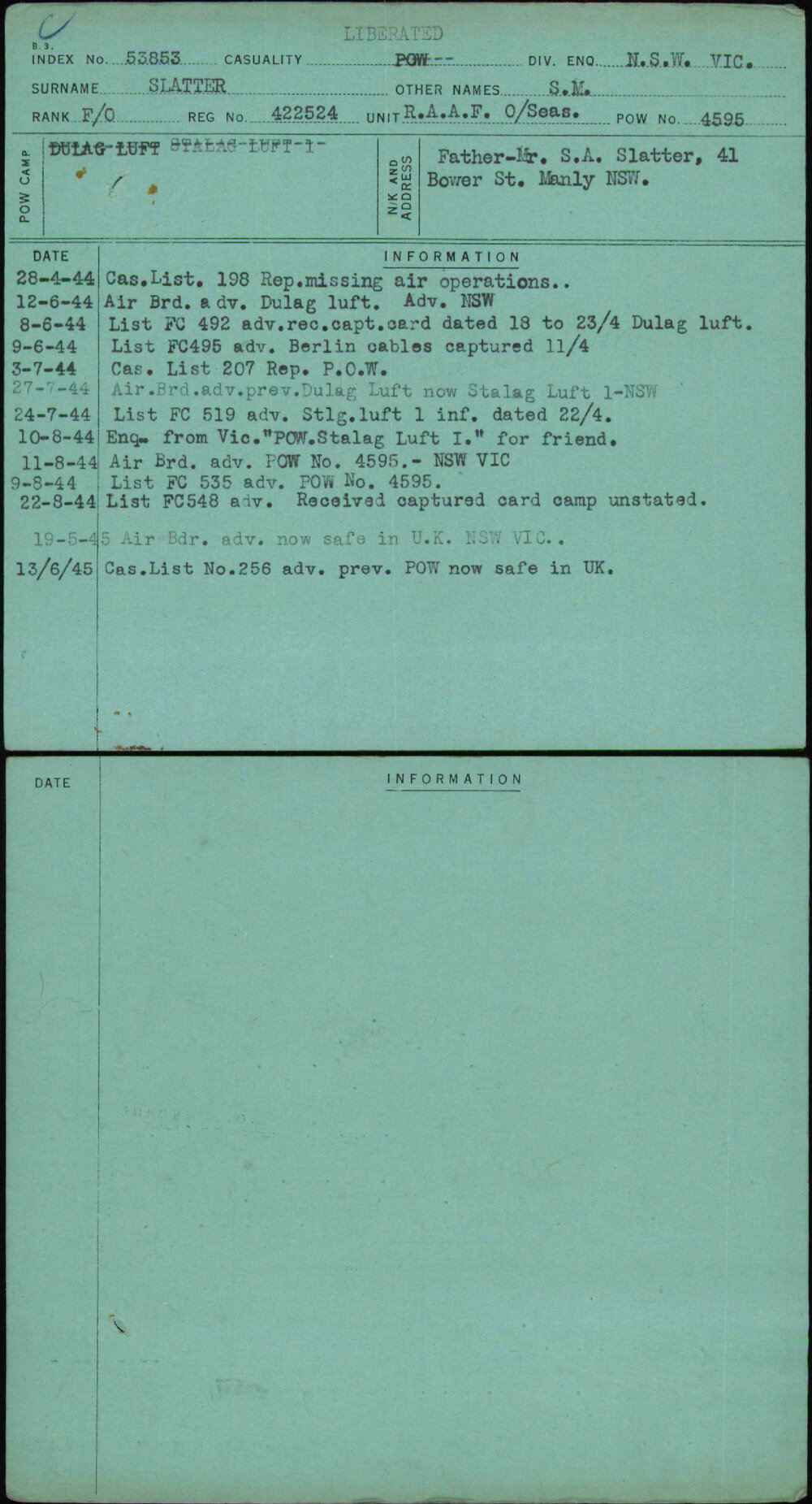 Slatter, S M, 422524