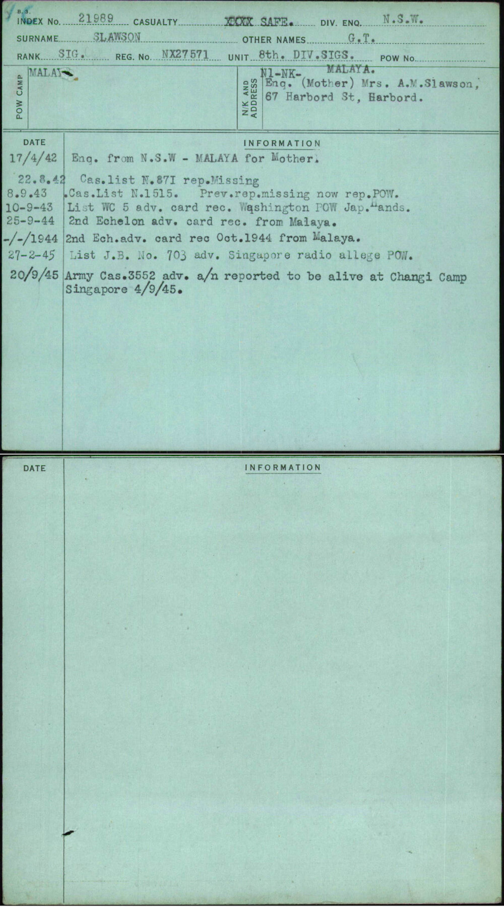 Slawson, G T, NX27571