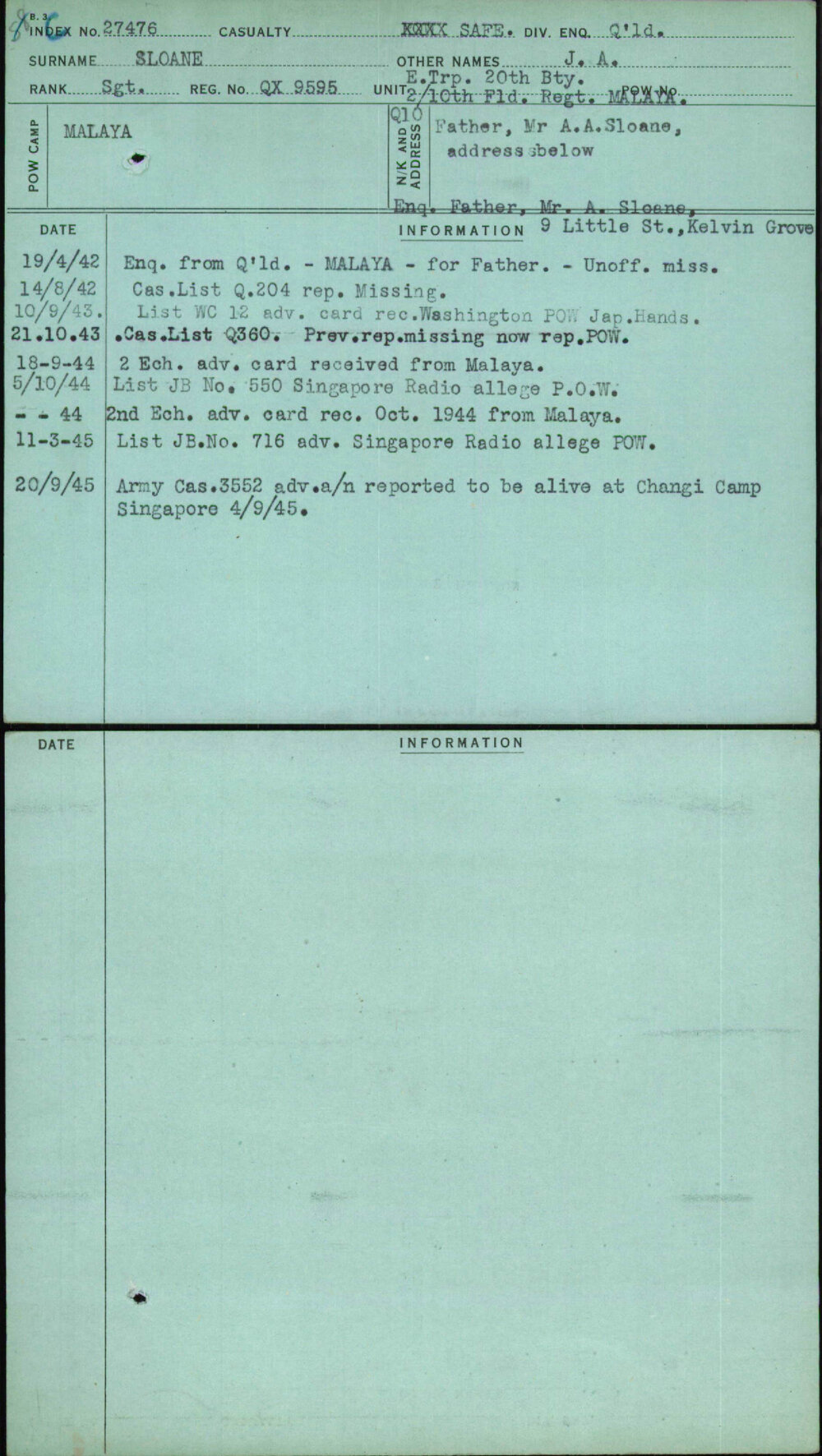 Sloane, J A, QX9595