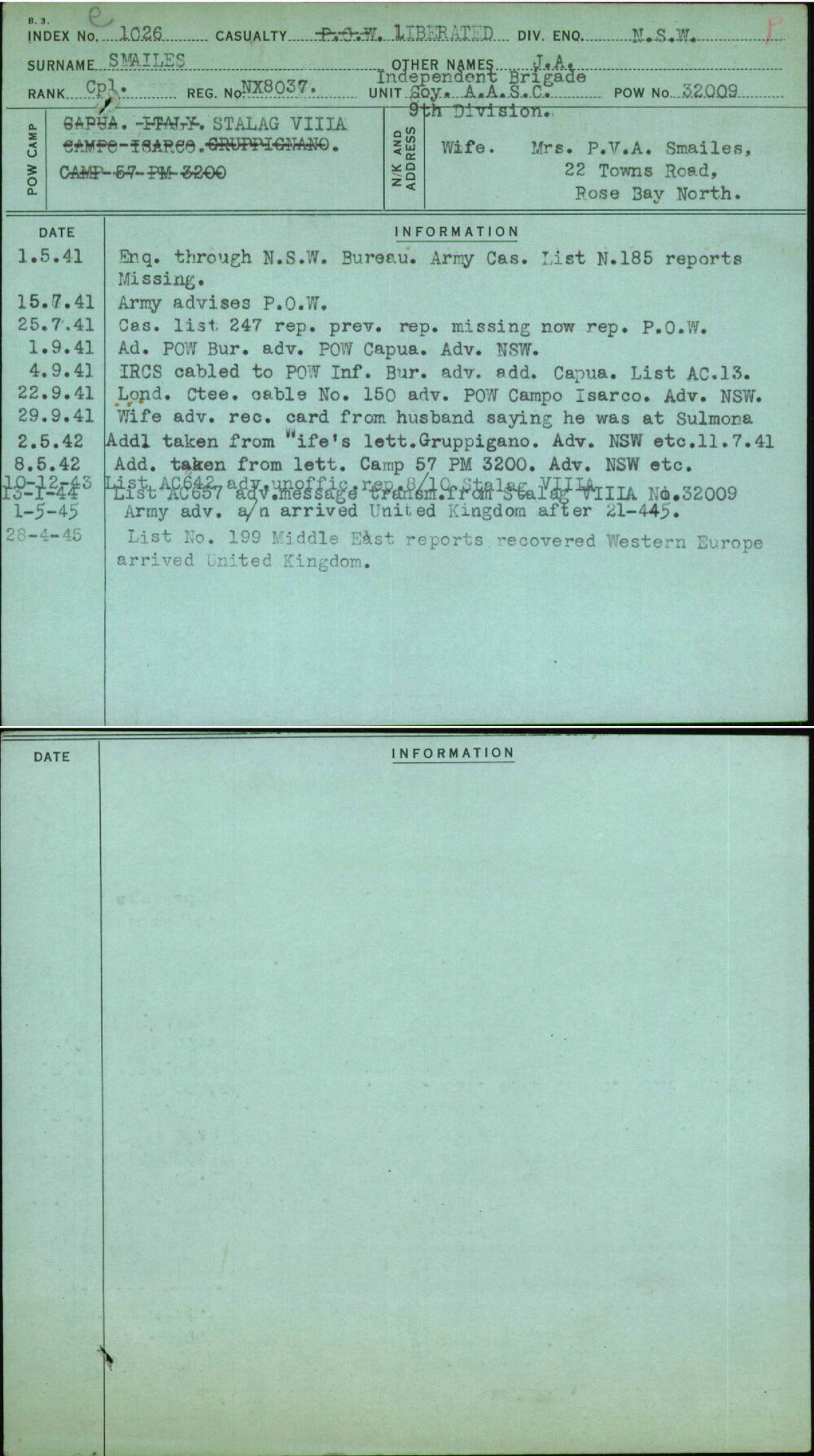 Smailes, J A, NX8037