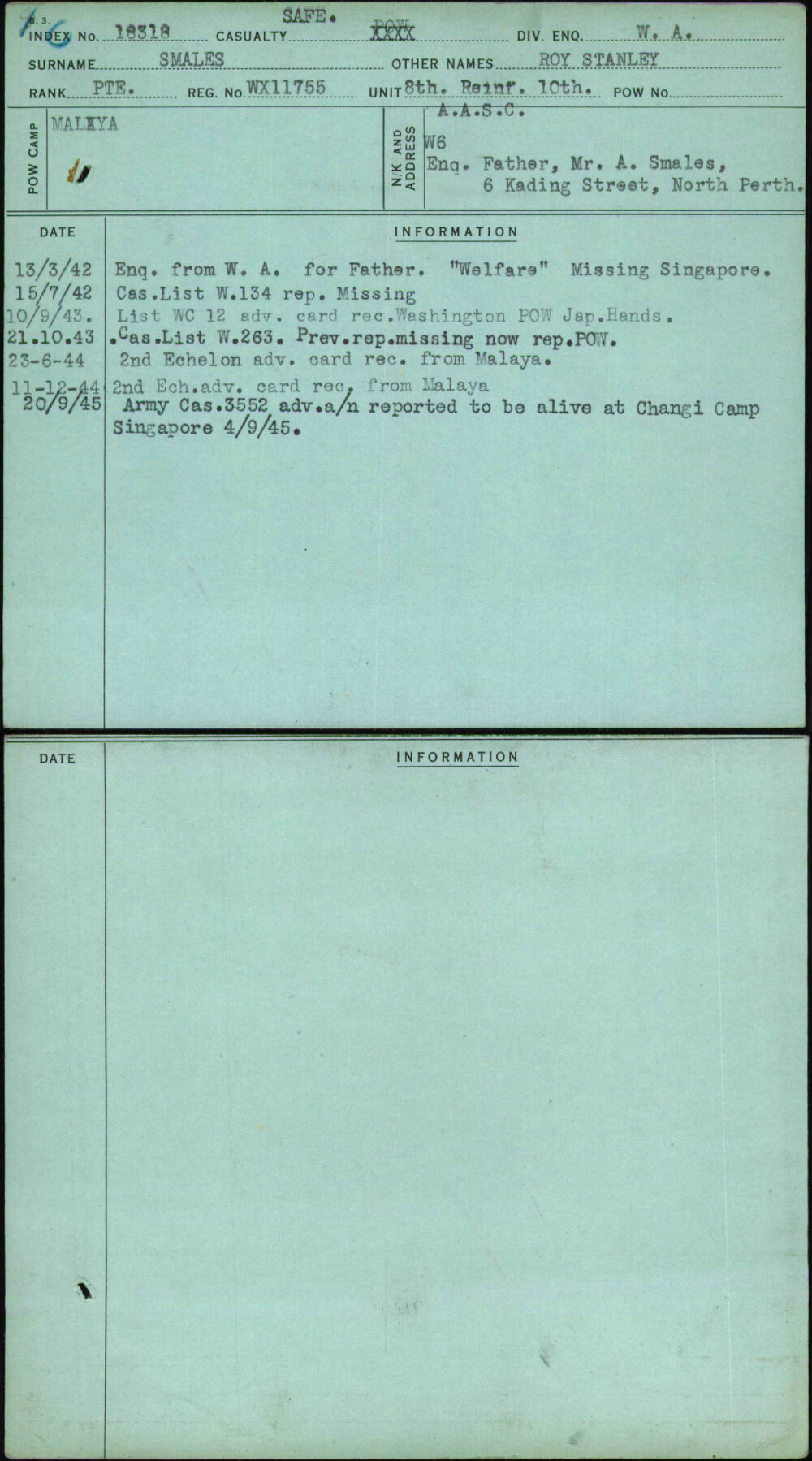 Smales, Roy Stanley, WX11755