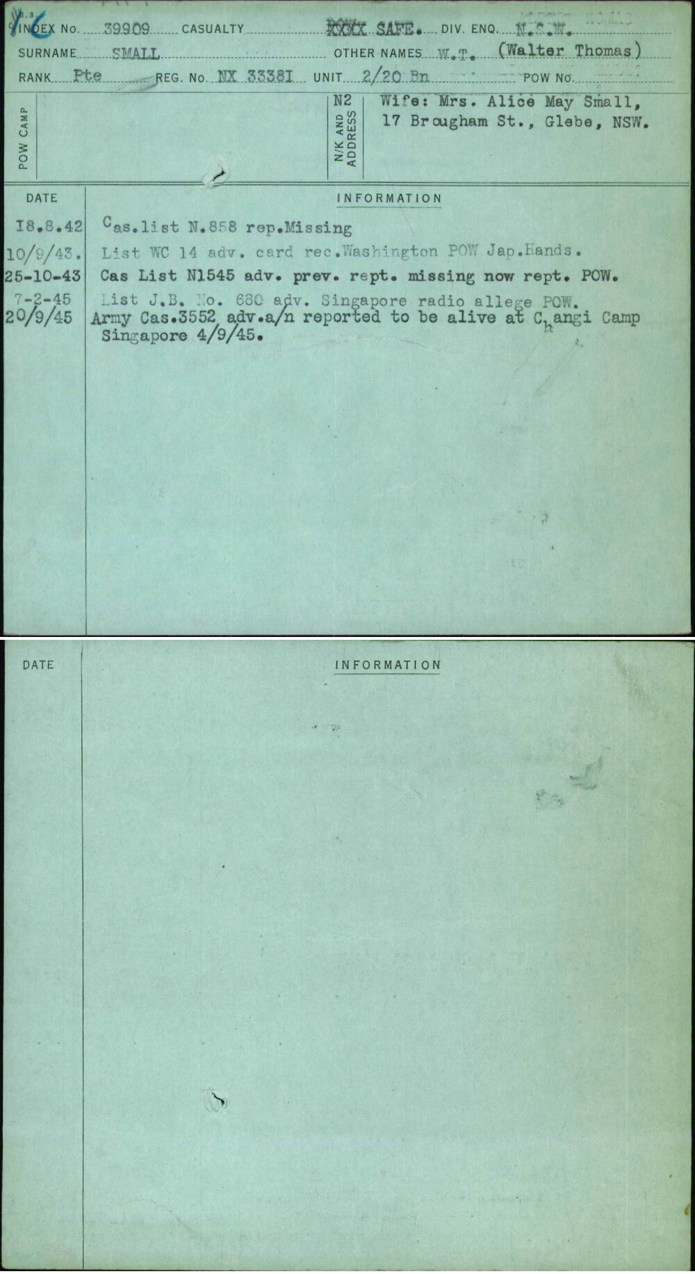 Small, W T (Walter Thomas), NX33381