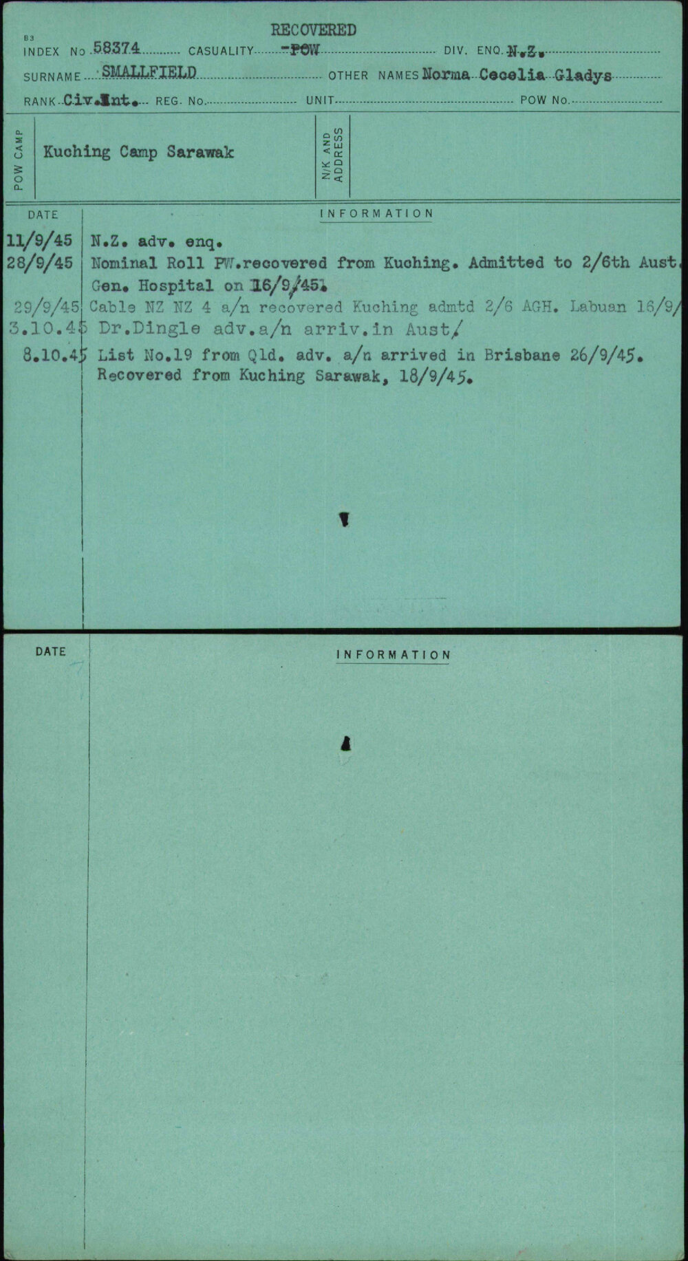 Smallfield, Norma Cecelia Gladys, [No Service Number]