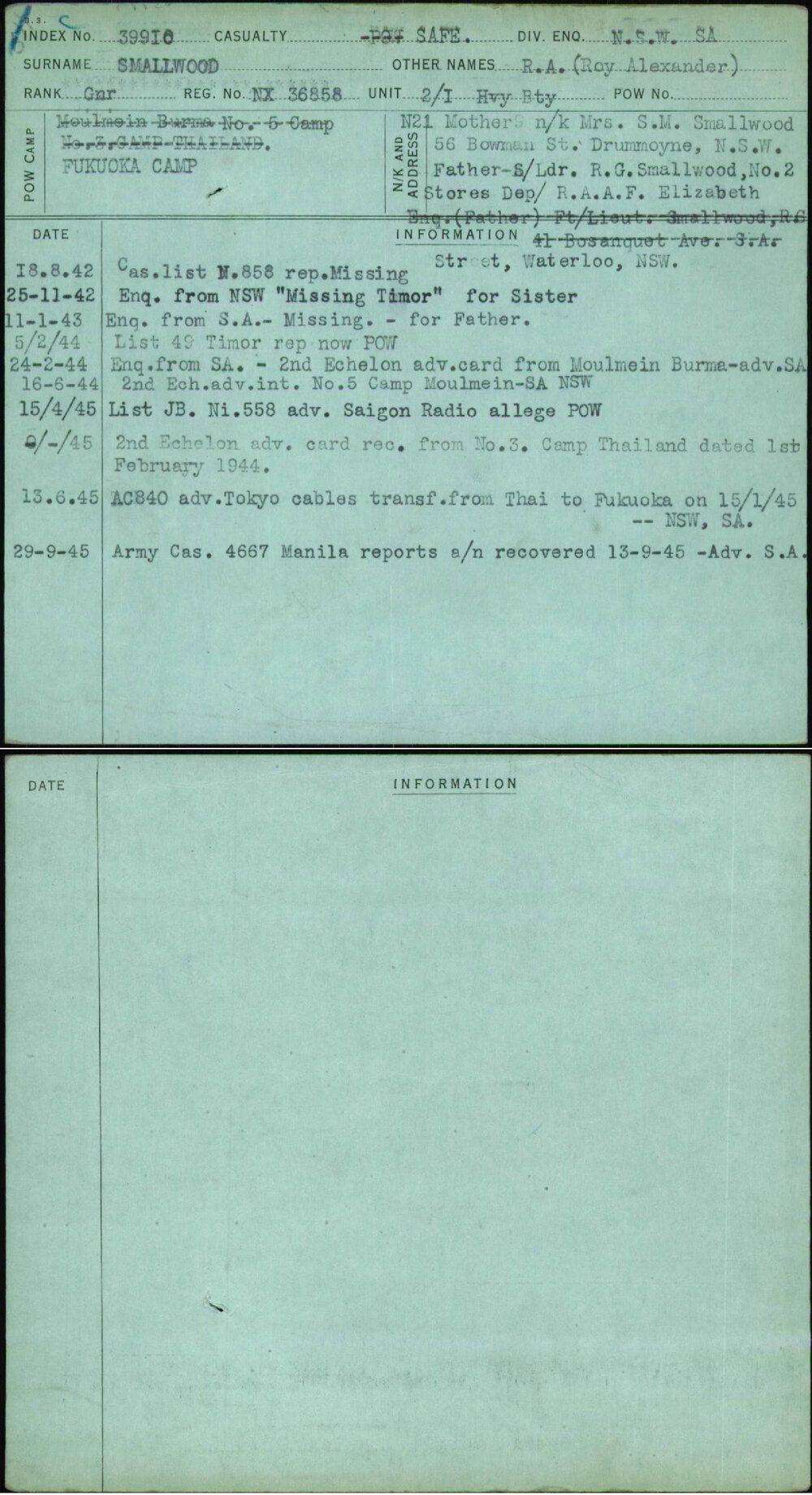 Smallwood, R A (Roy Alexander), NX36858