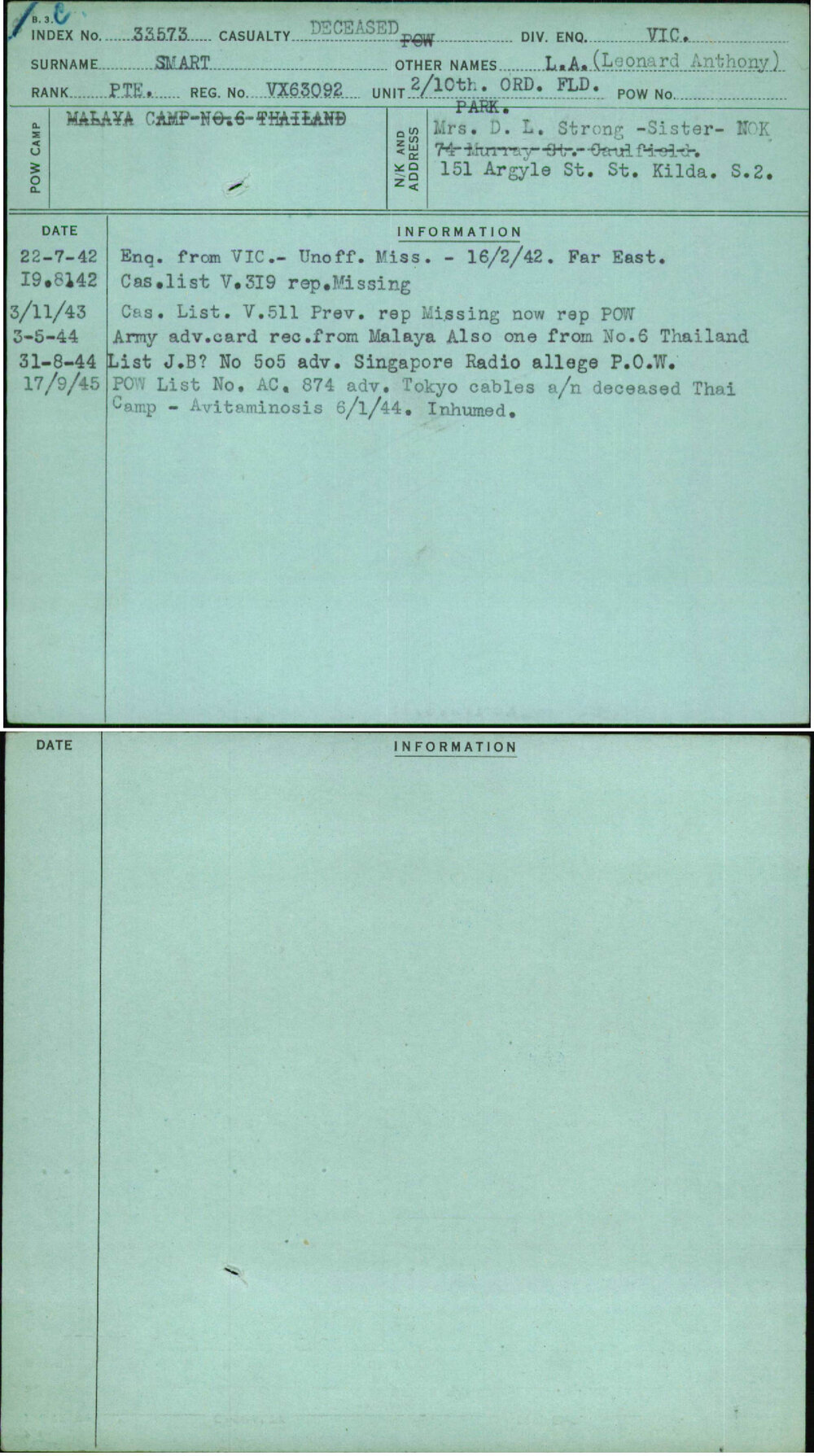 Smart, L A (Leonard Anthony), VX63092