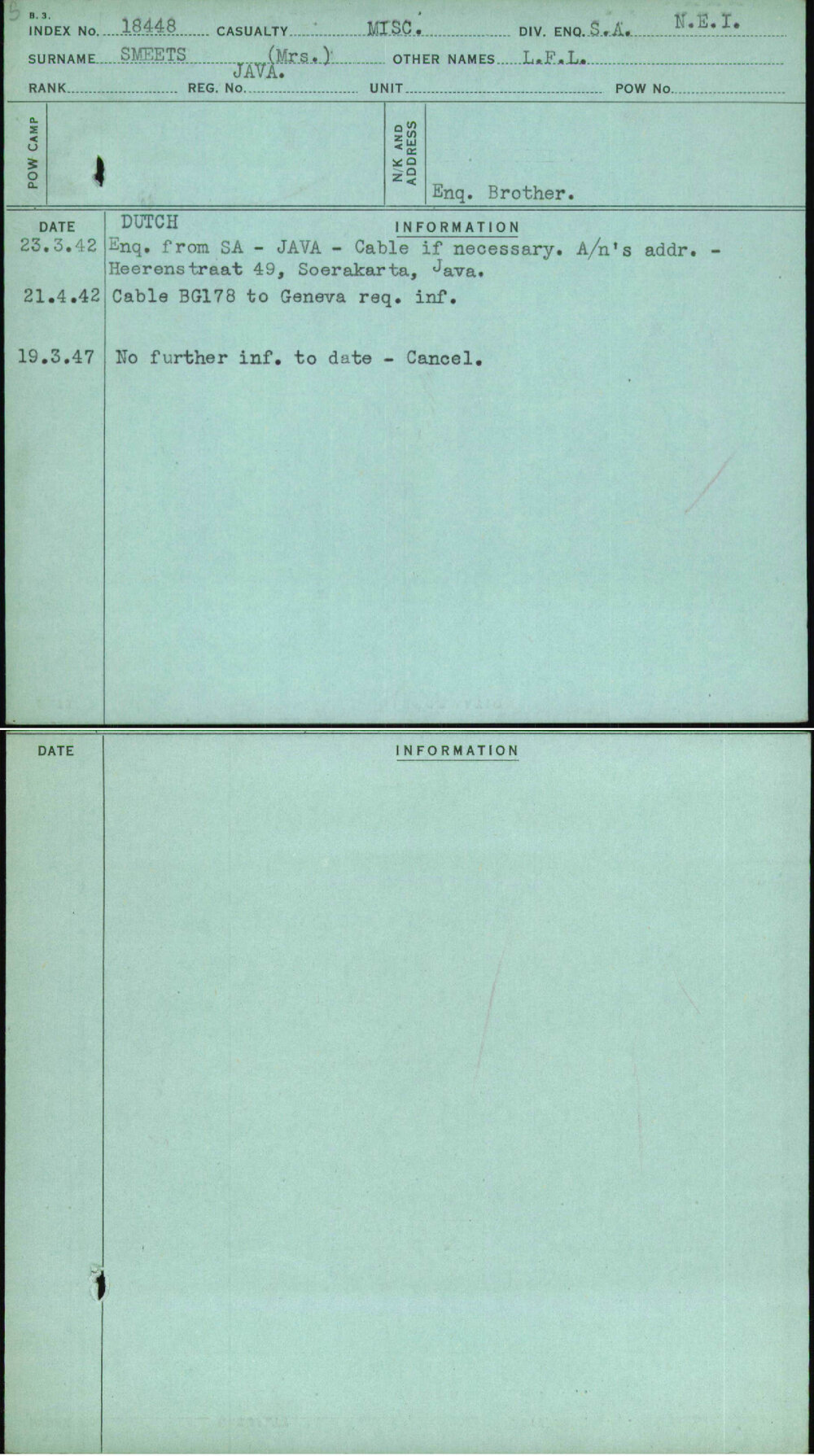 Smeets (Mrs), L F L, [No Service Number]