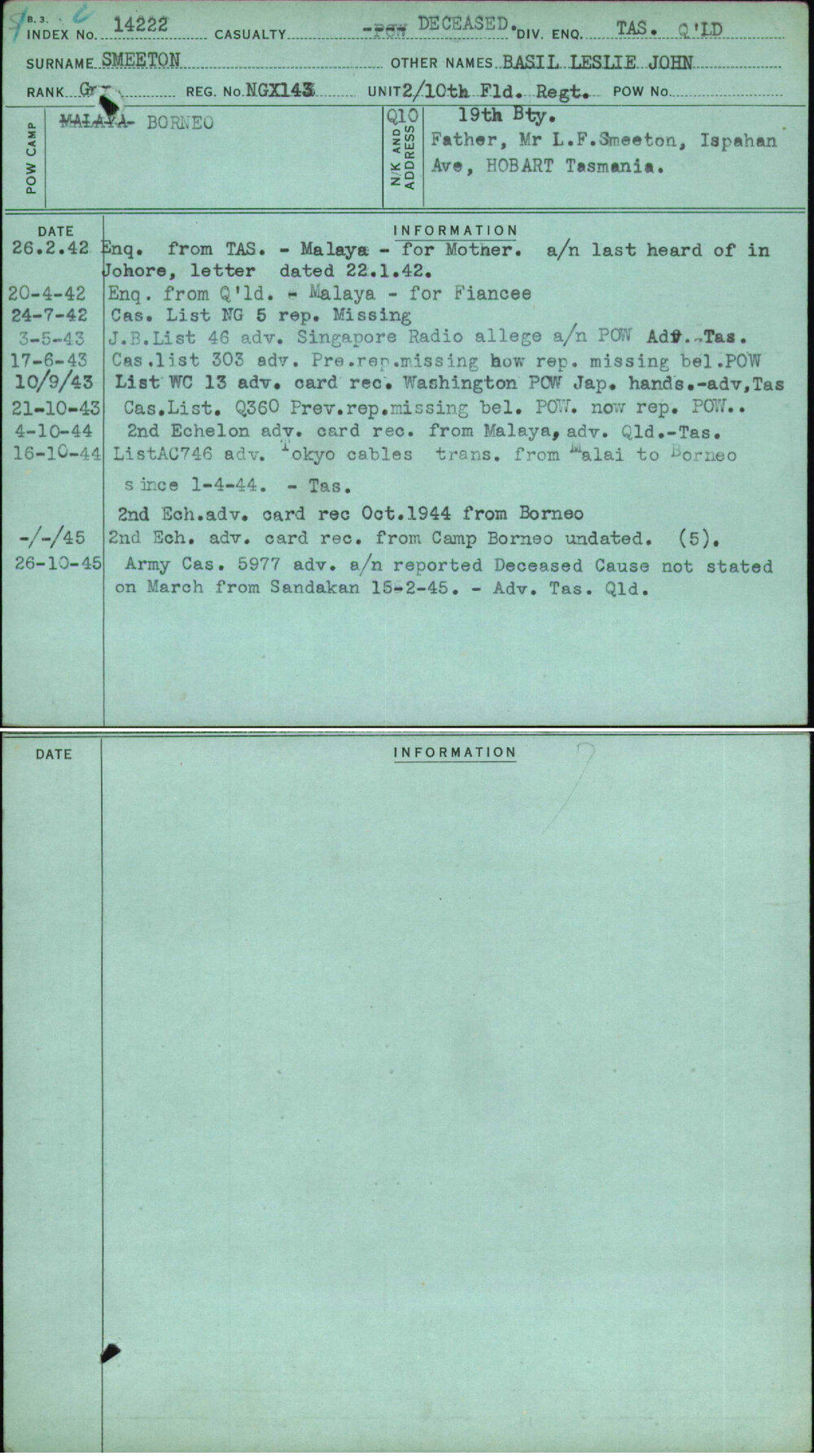 Smeeton, Basil Leslie John, Ngx143