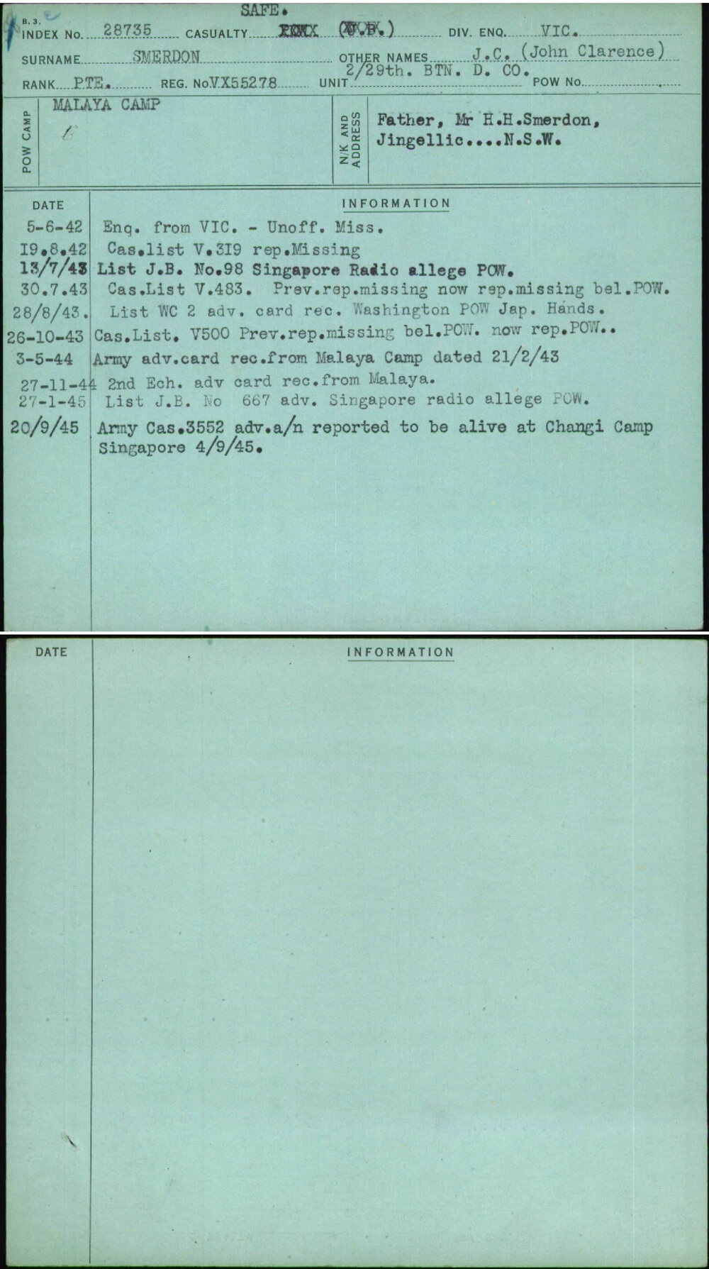 Smerdon, J C (John Clarence), VX55278