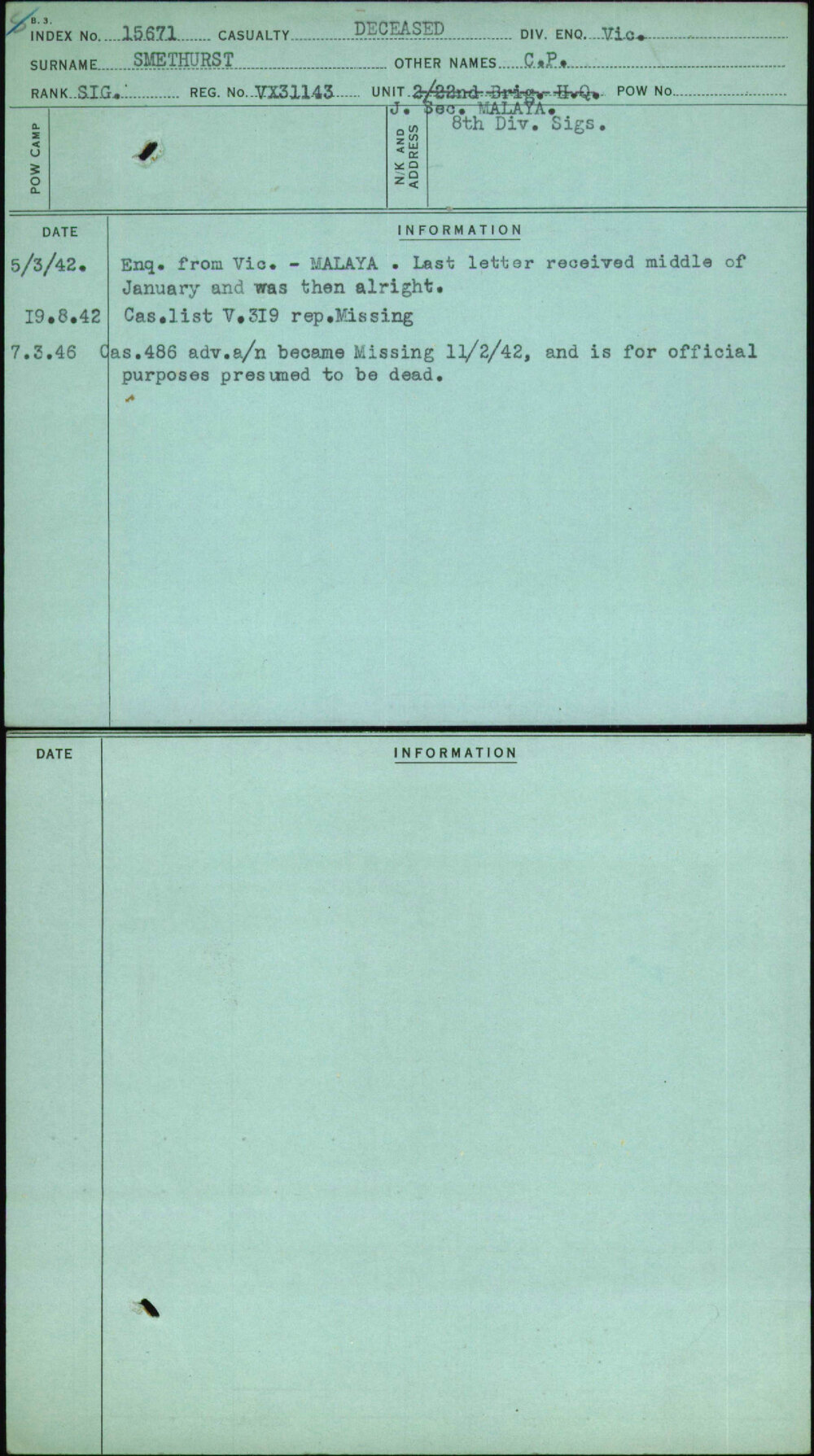 Smethurst, C P, VX31143