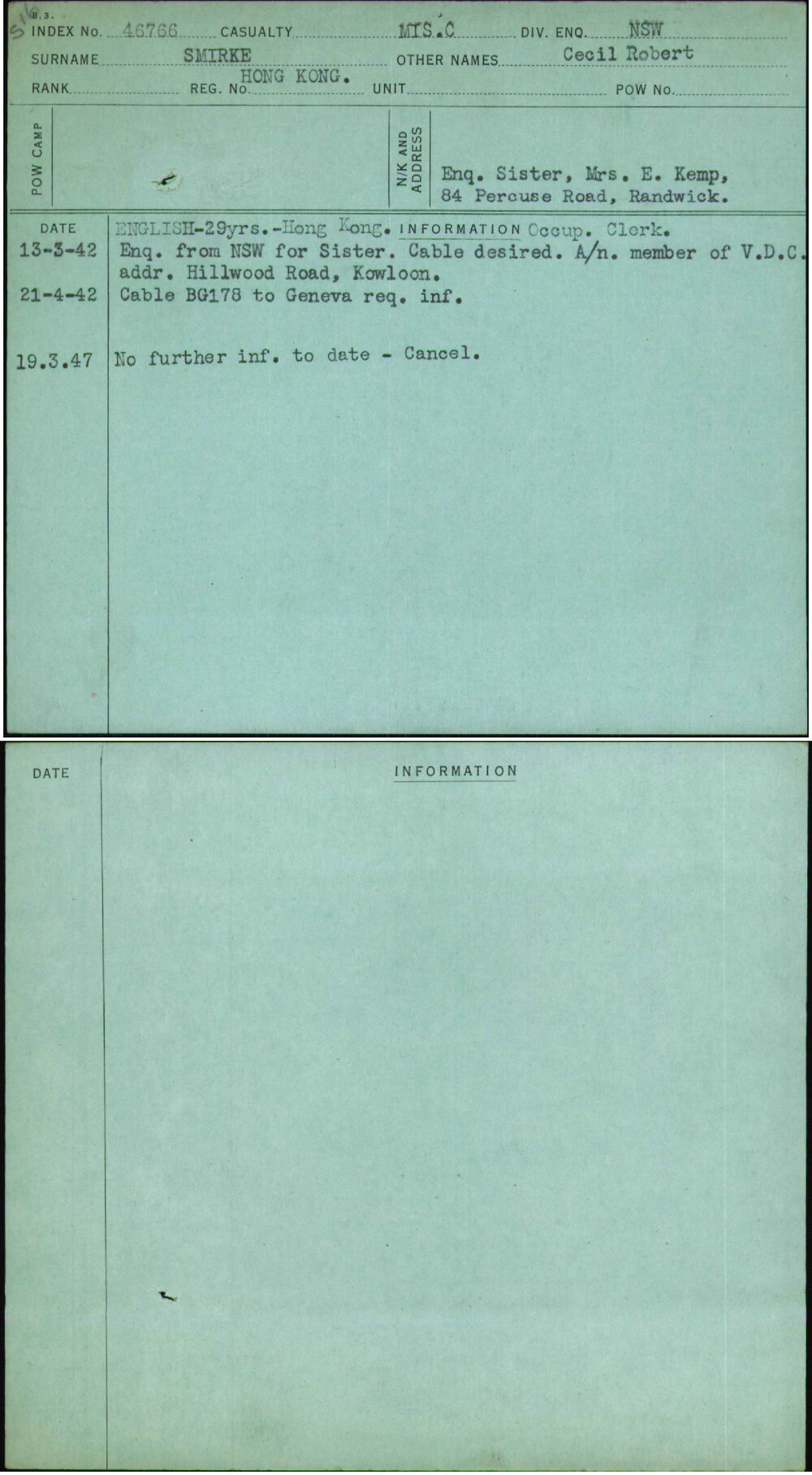 Smirke, Cecil Robert, [No Service Number]
