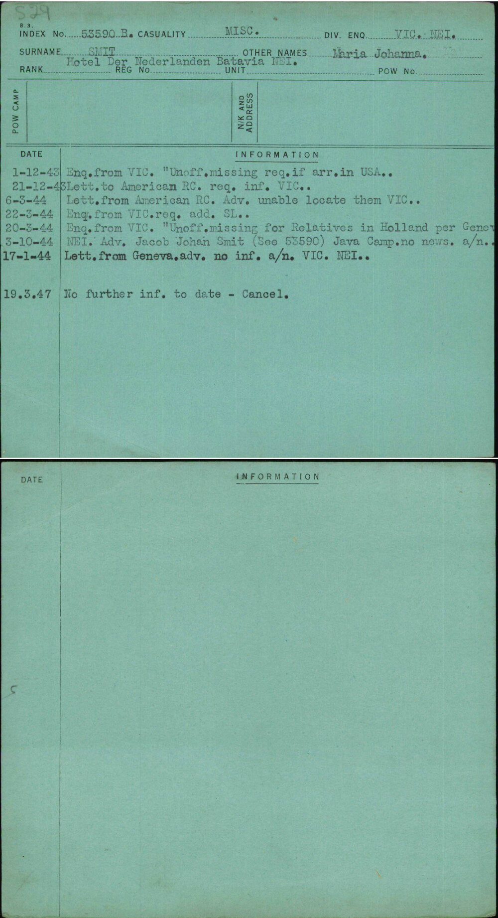 Smit, Maria Johanna, [No Service Number]