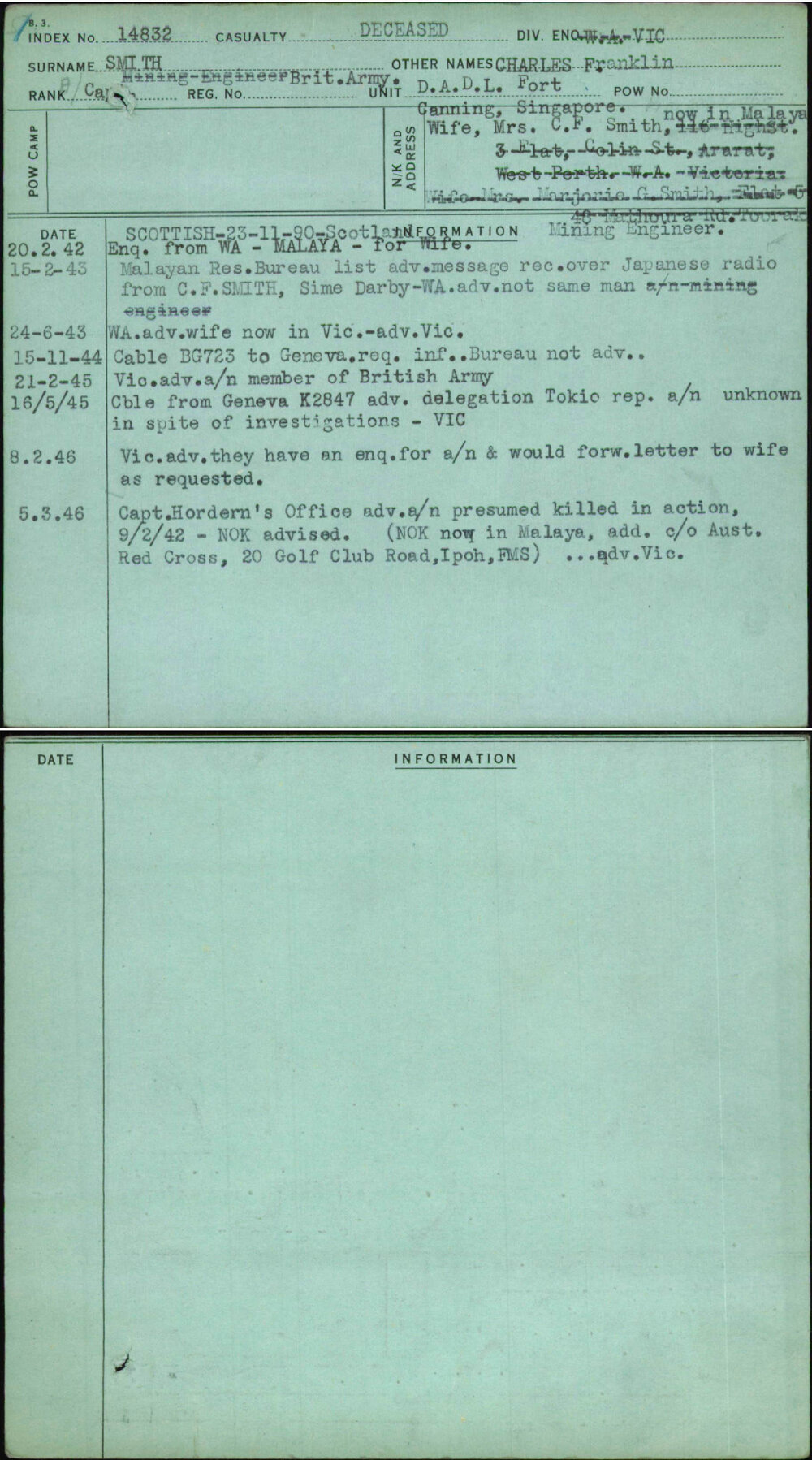 Smith, Charles Franklin, [No Service Number]