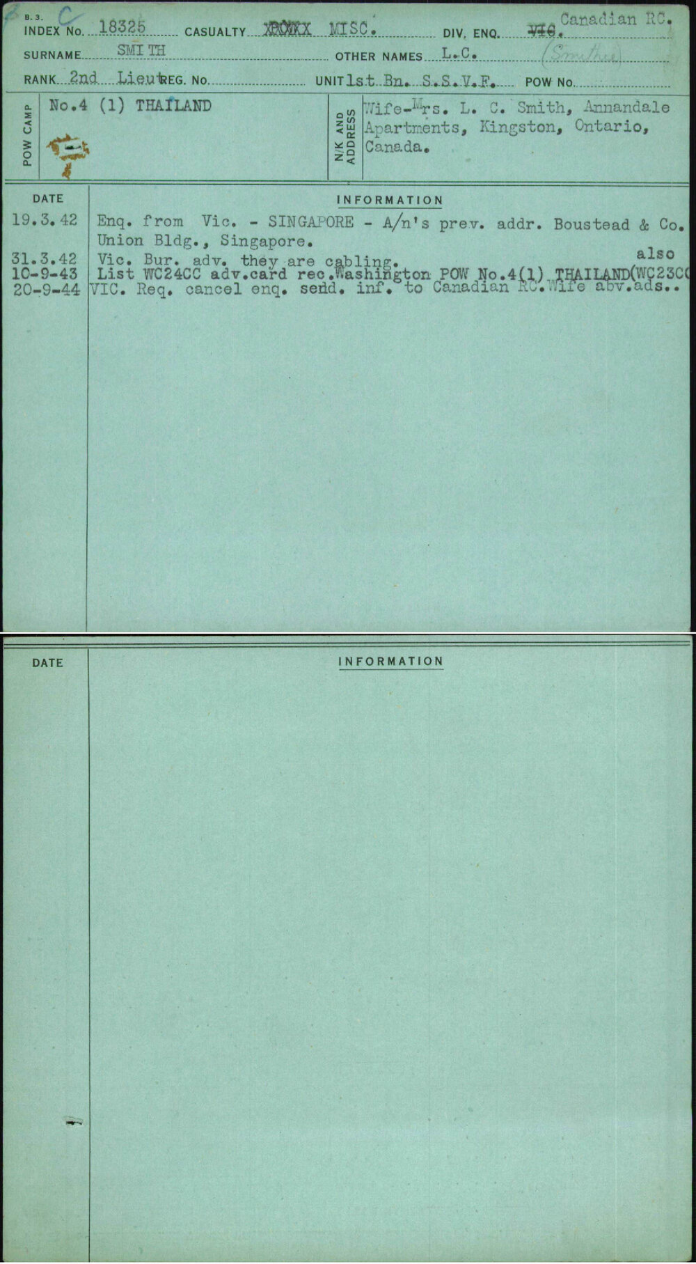 Smith, L C, [No Service Number]