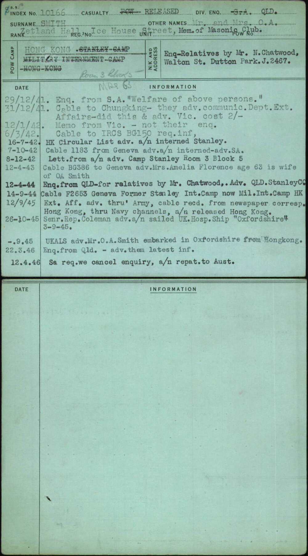 Smith, Mr And Mrs O A, [No Service Number]