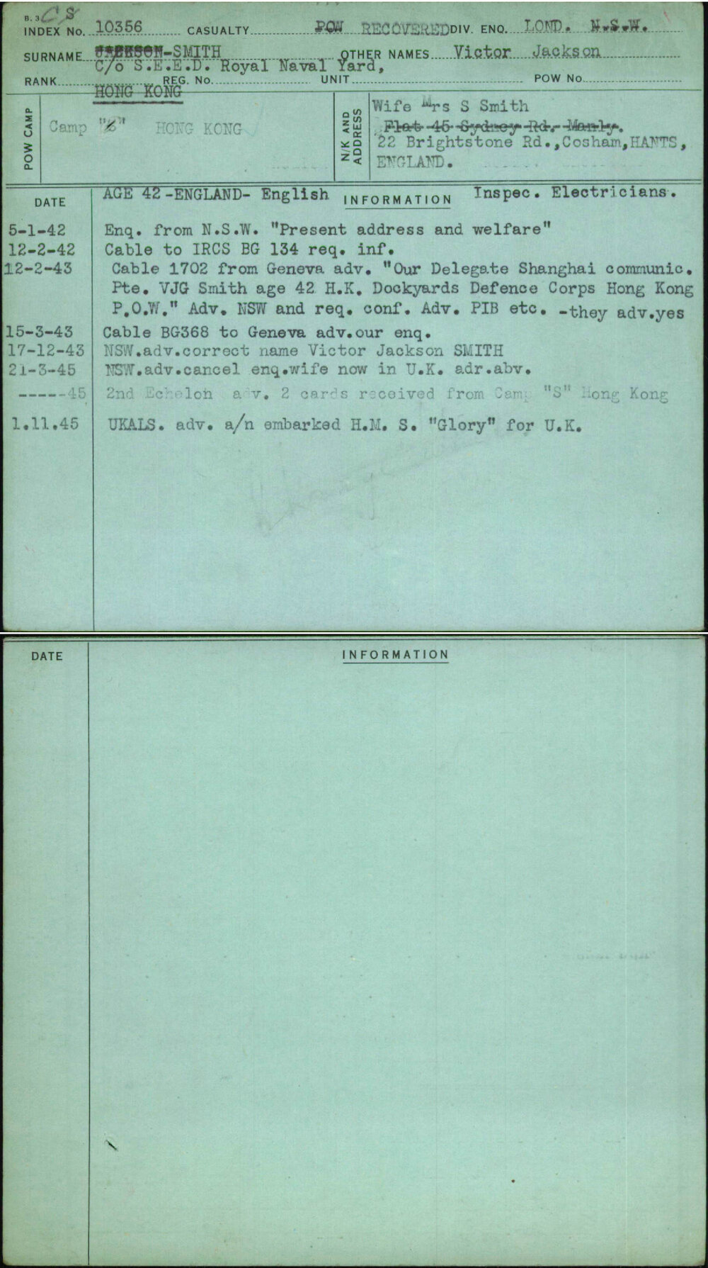Smith, Victor Jackson, [No Service Number]