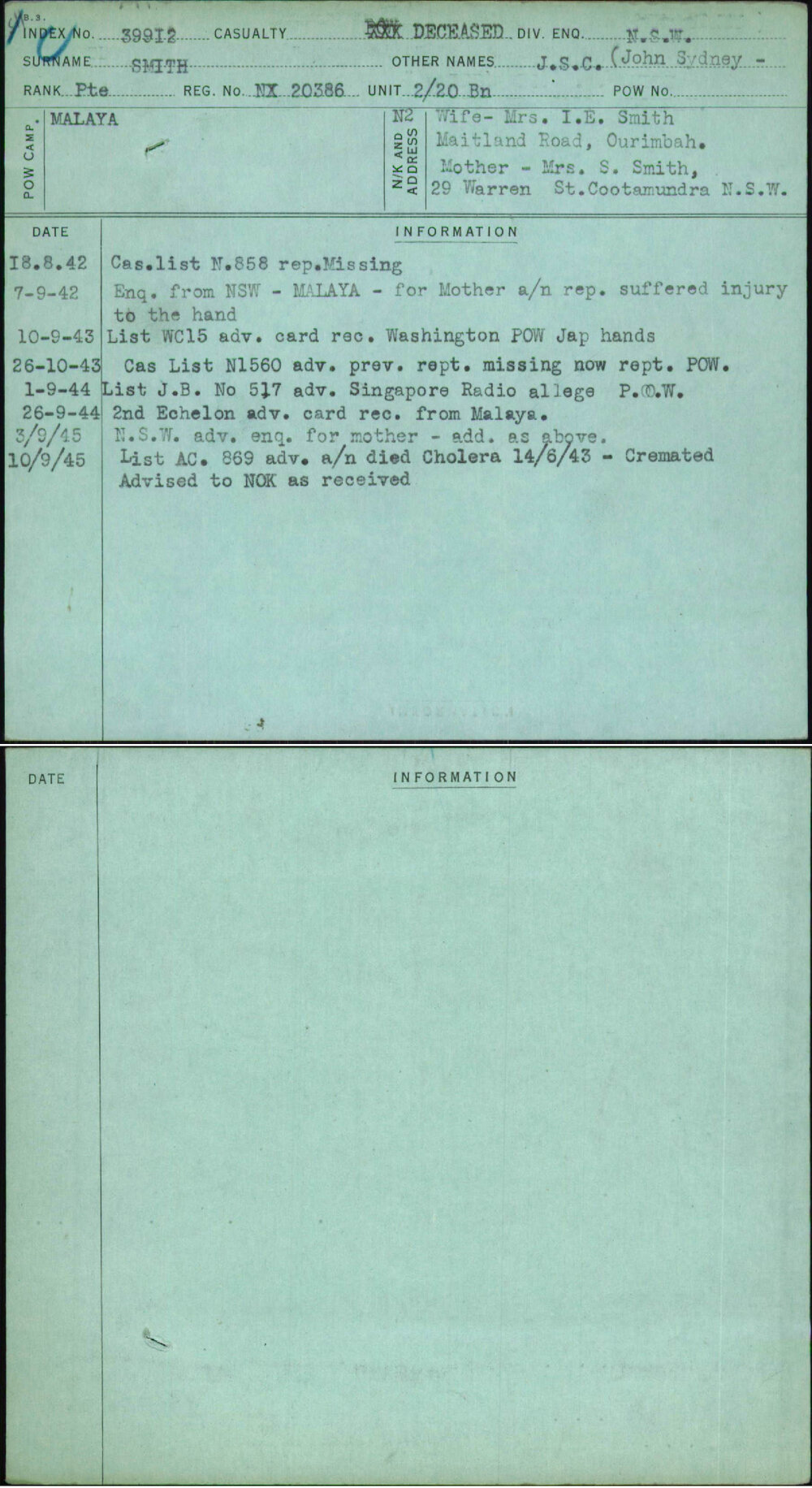 Smith, J S C (John Sydney, NX20386