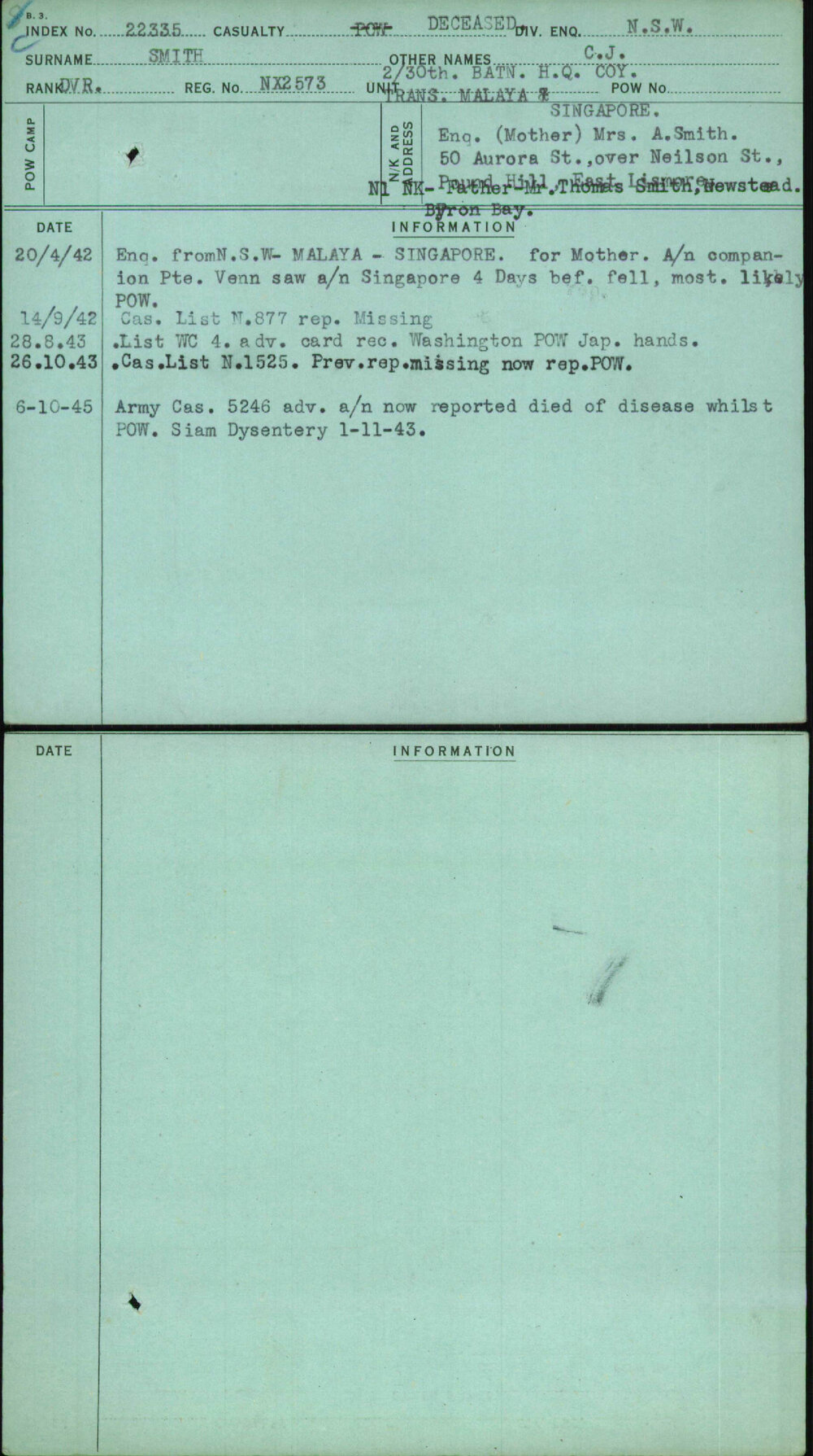 Smith, C J, NX2573