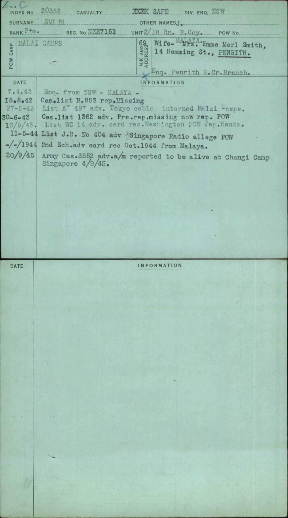 Smith, J, NX27151