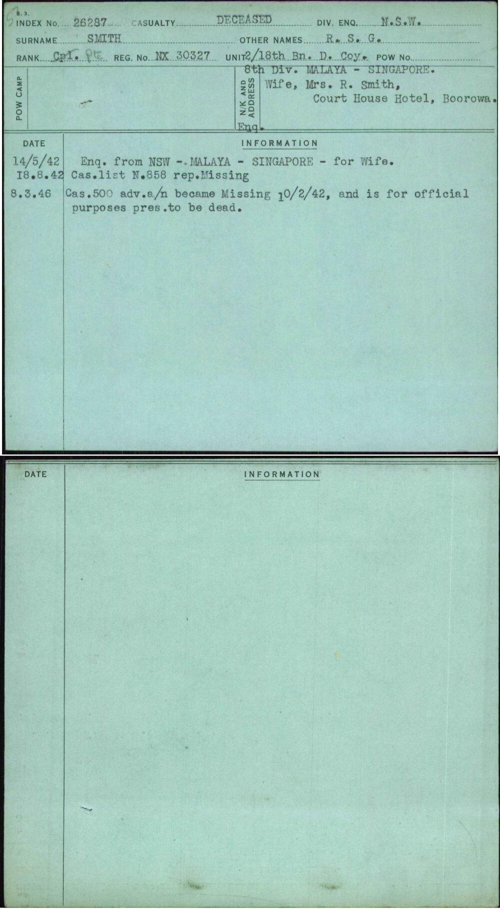 Smith, R S G, NX30327