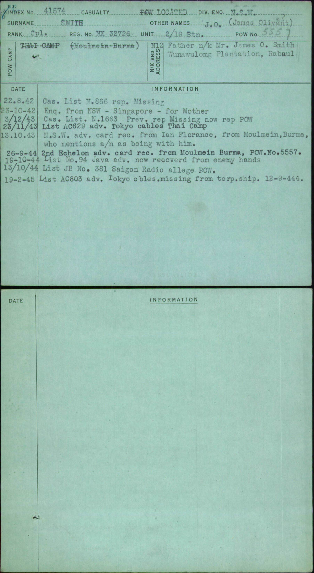 Smith, J O (James Olivant), NX32726