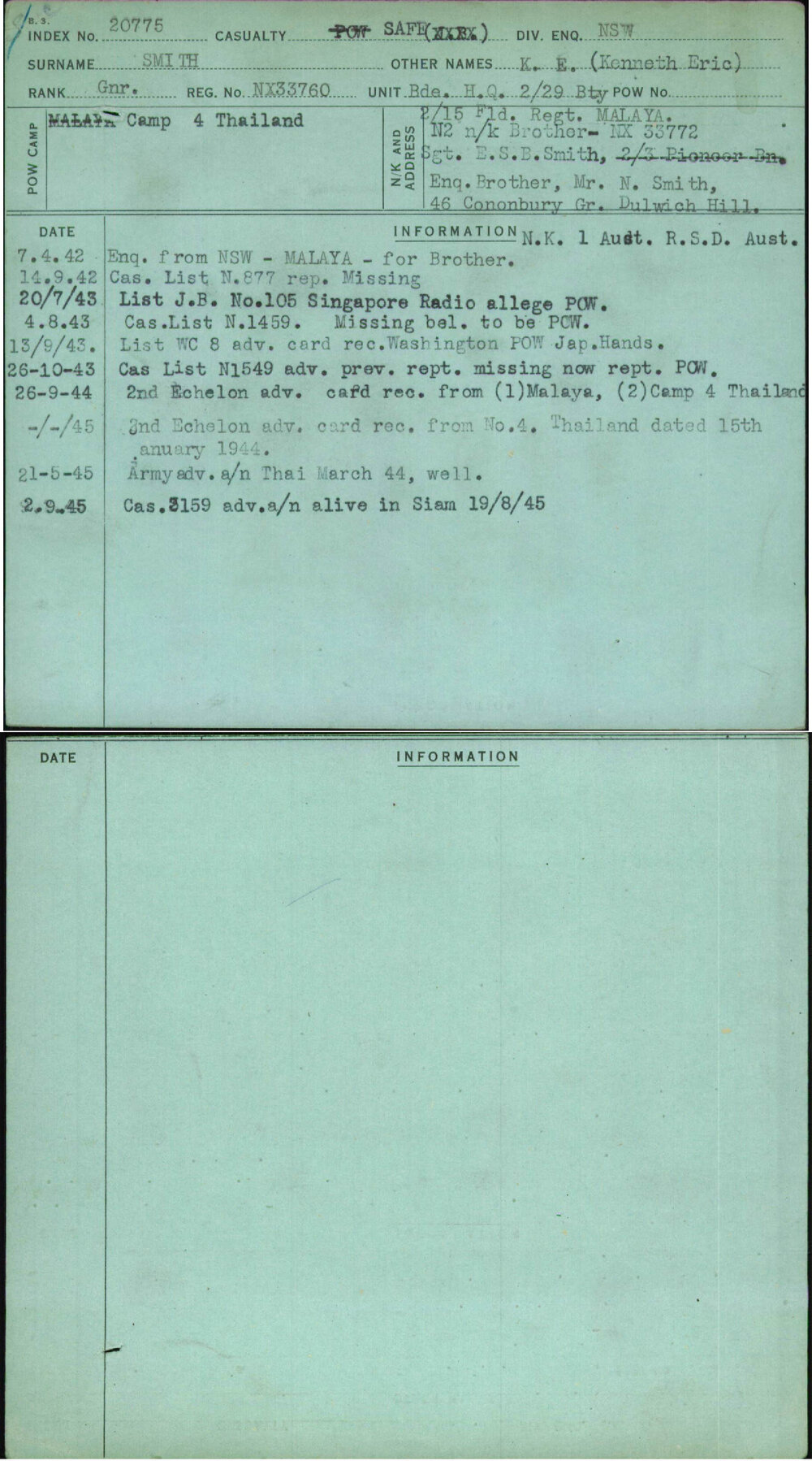 Smith, K E (Kenneth Eric), NX33760