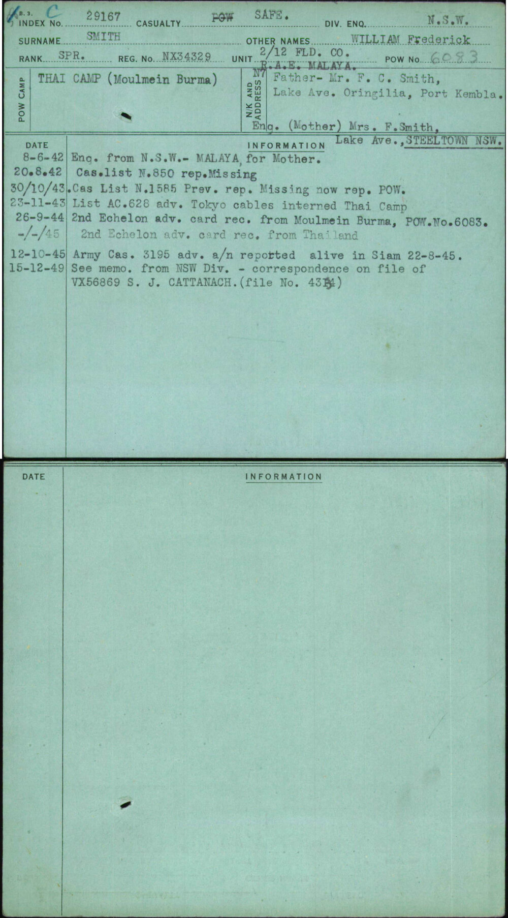Smith, William Frederick, NX34329