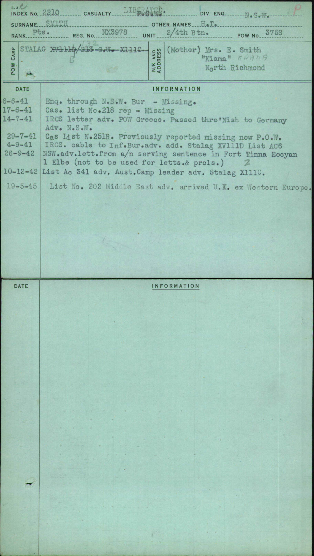 Smith, H T, NX3978