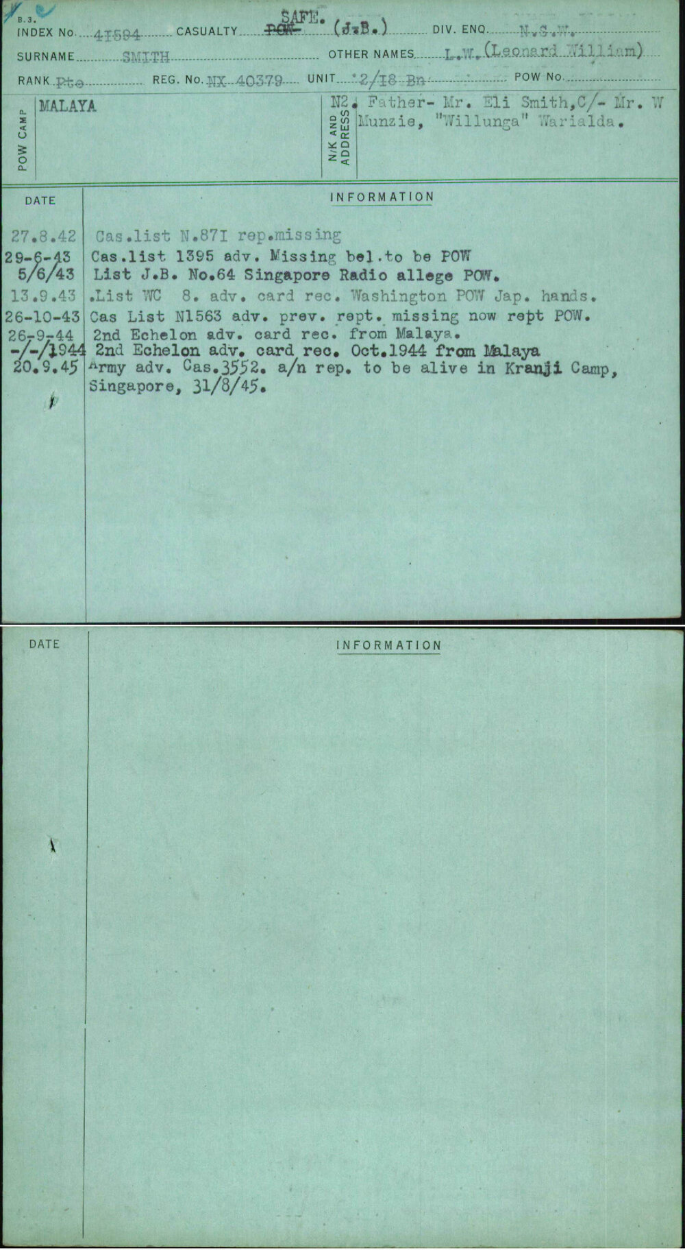 Smith, L W (Leonard William), NX40379