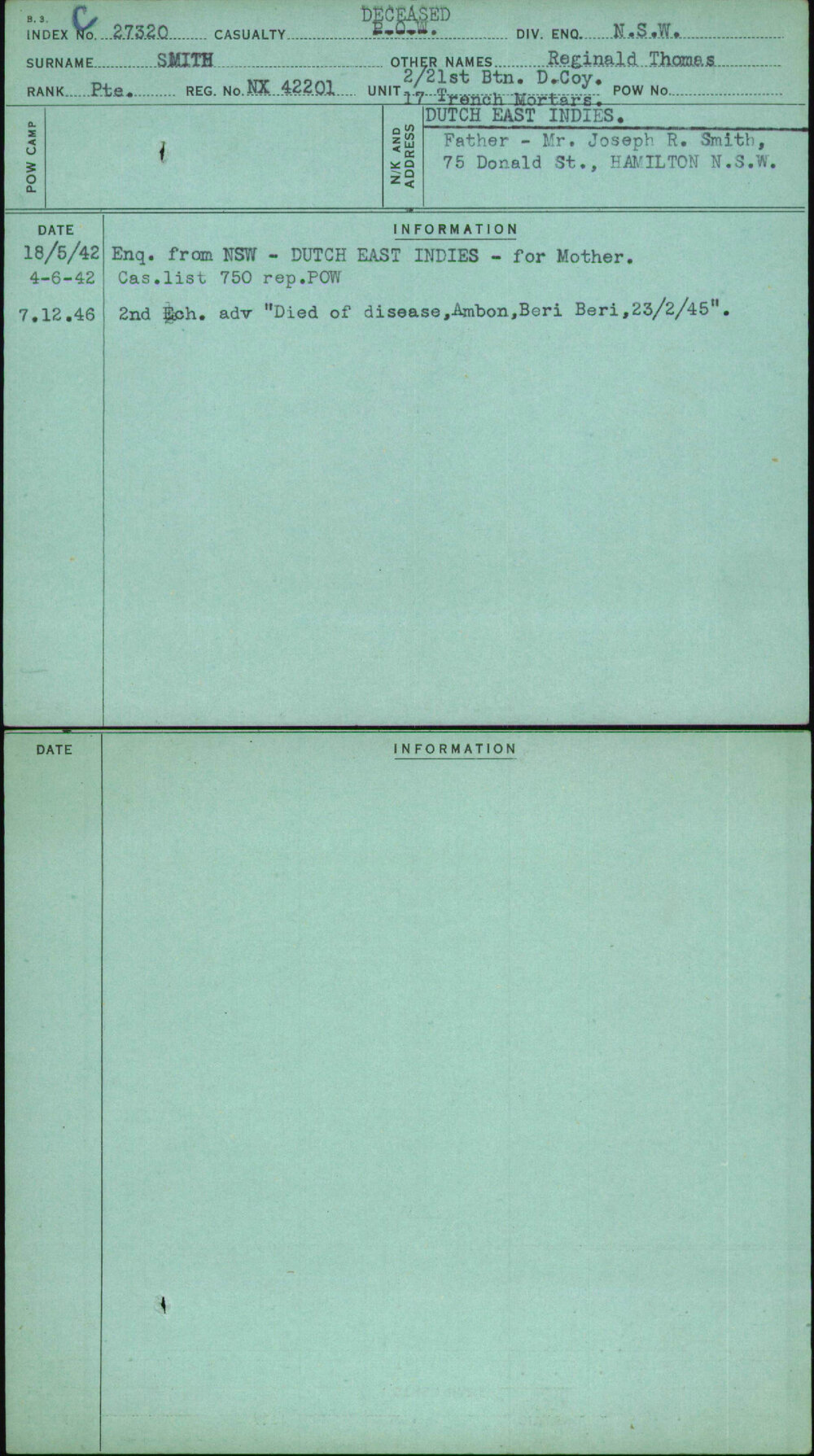 Smith, Reginald Thomas, NX42201