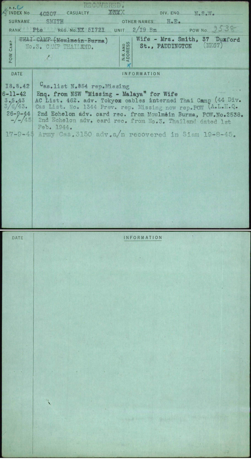 Smith, H E, NX51721