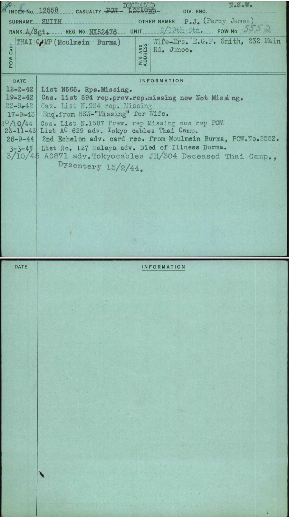 Smith, P J (Percy James), NX52476
