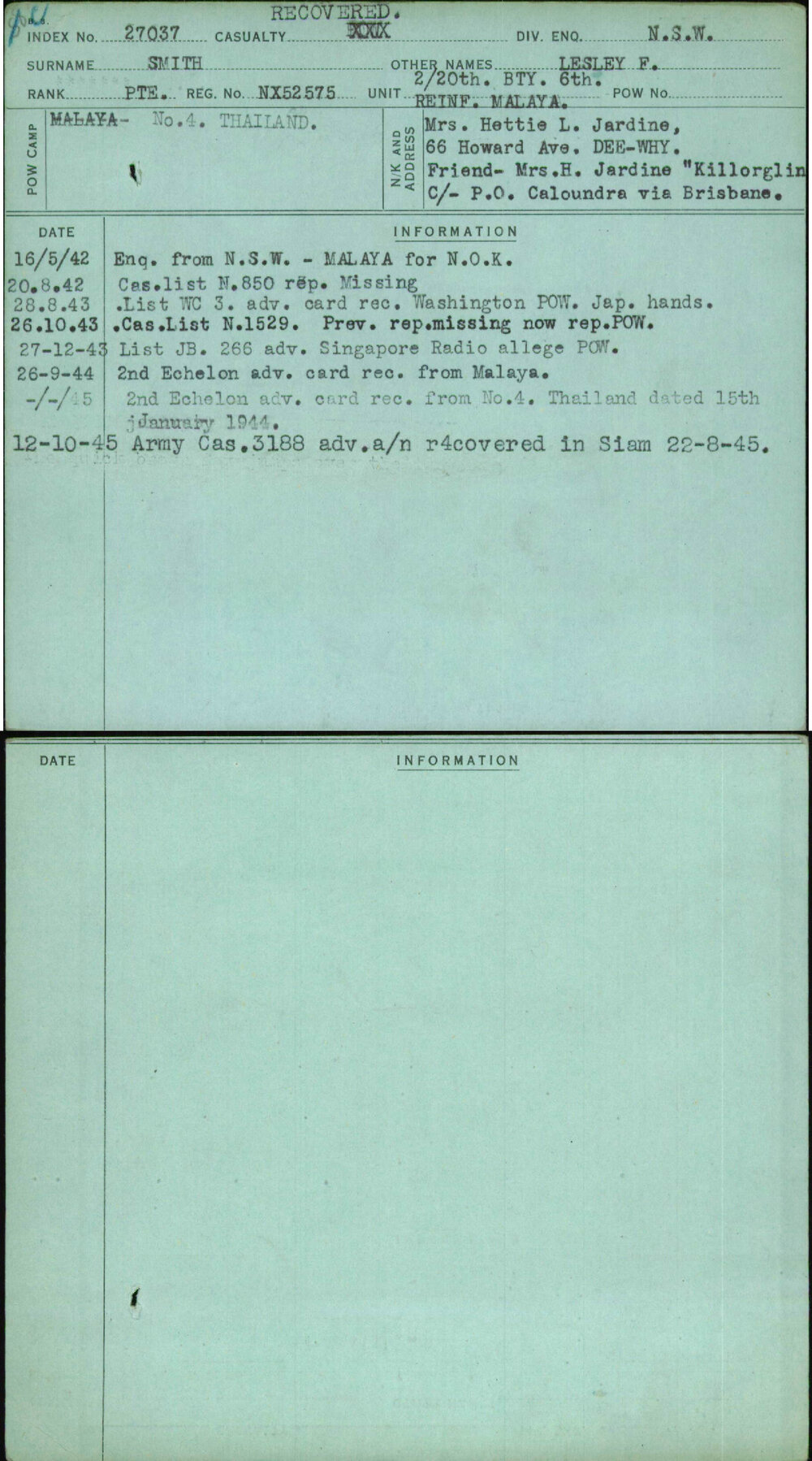 Smith, Lesley F, NX52575