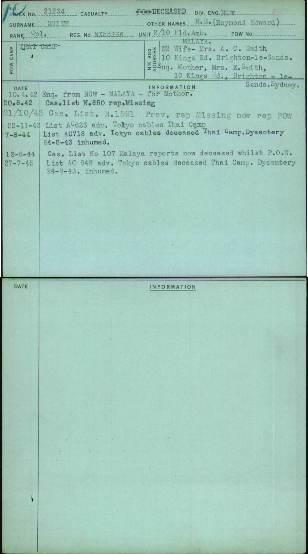 Smith, R E (Raymond Edward), NX55166