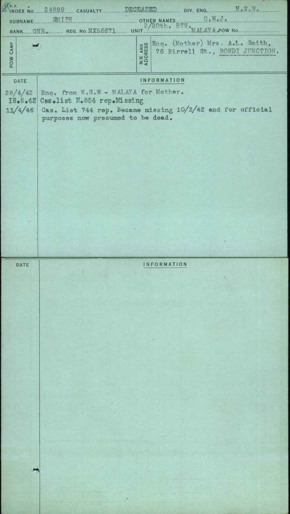 Smith, G W J, NX56671