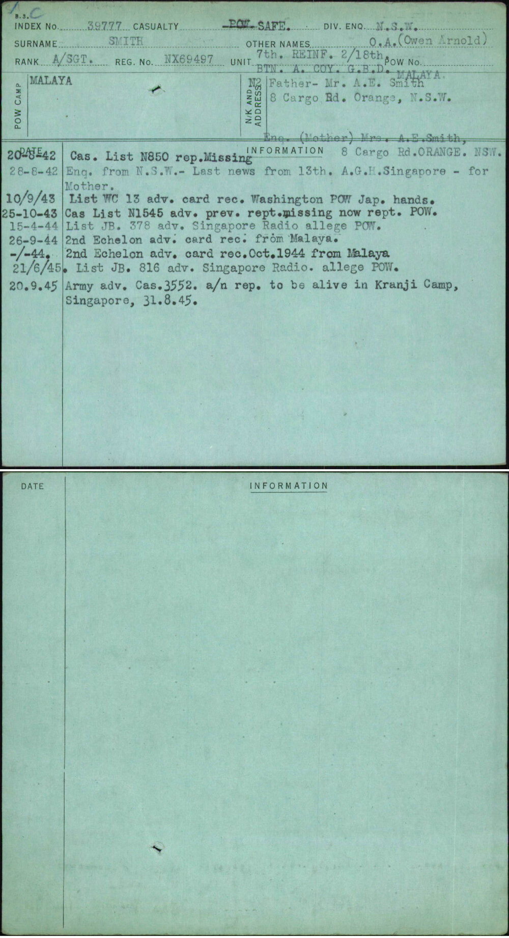 Smith, O A (Owen Arnold), NX69497