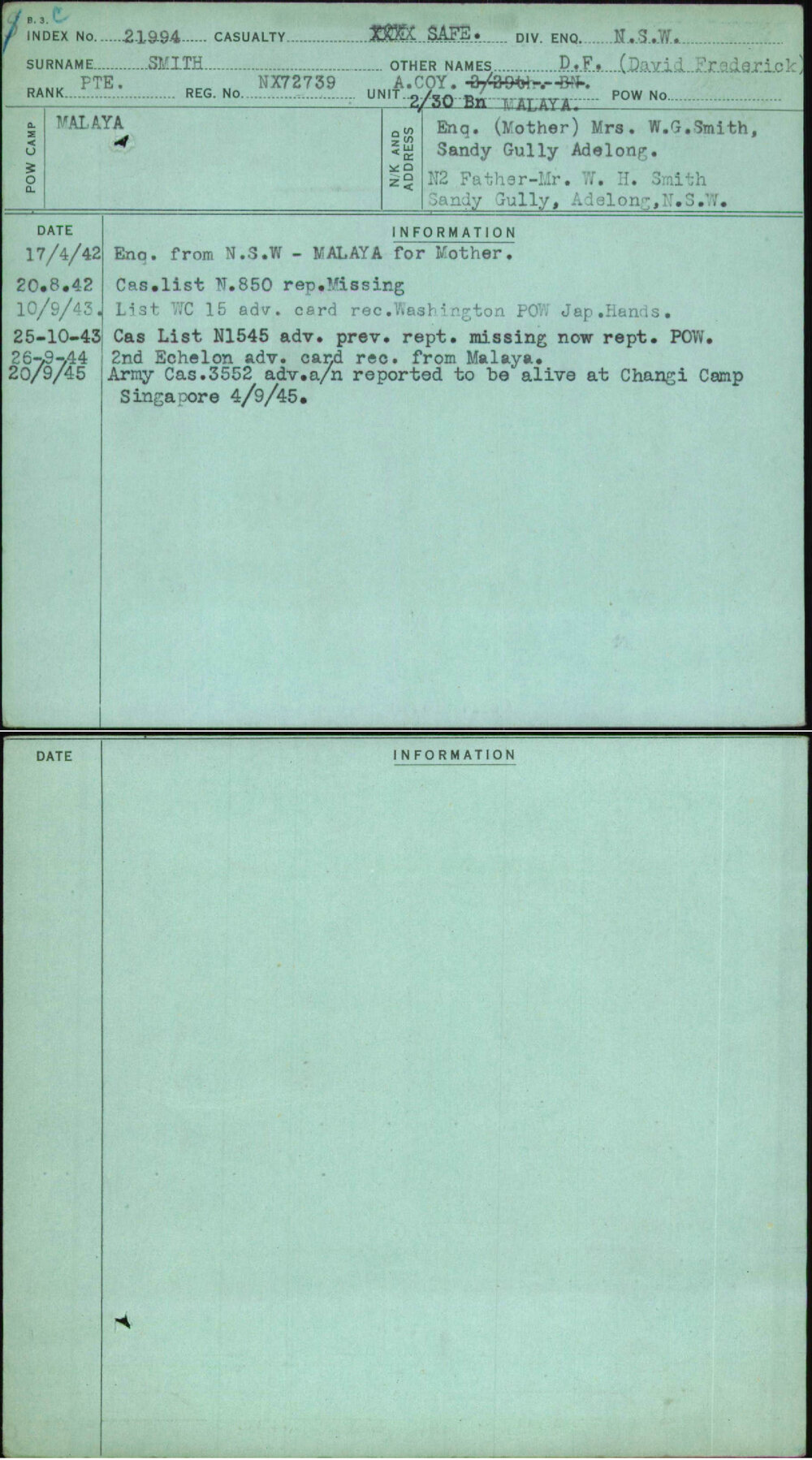 Smith, D F (David Frederick), NX72739