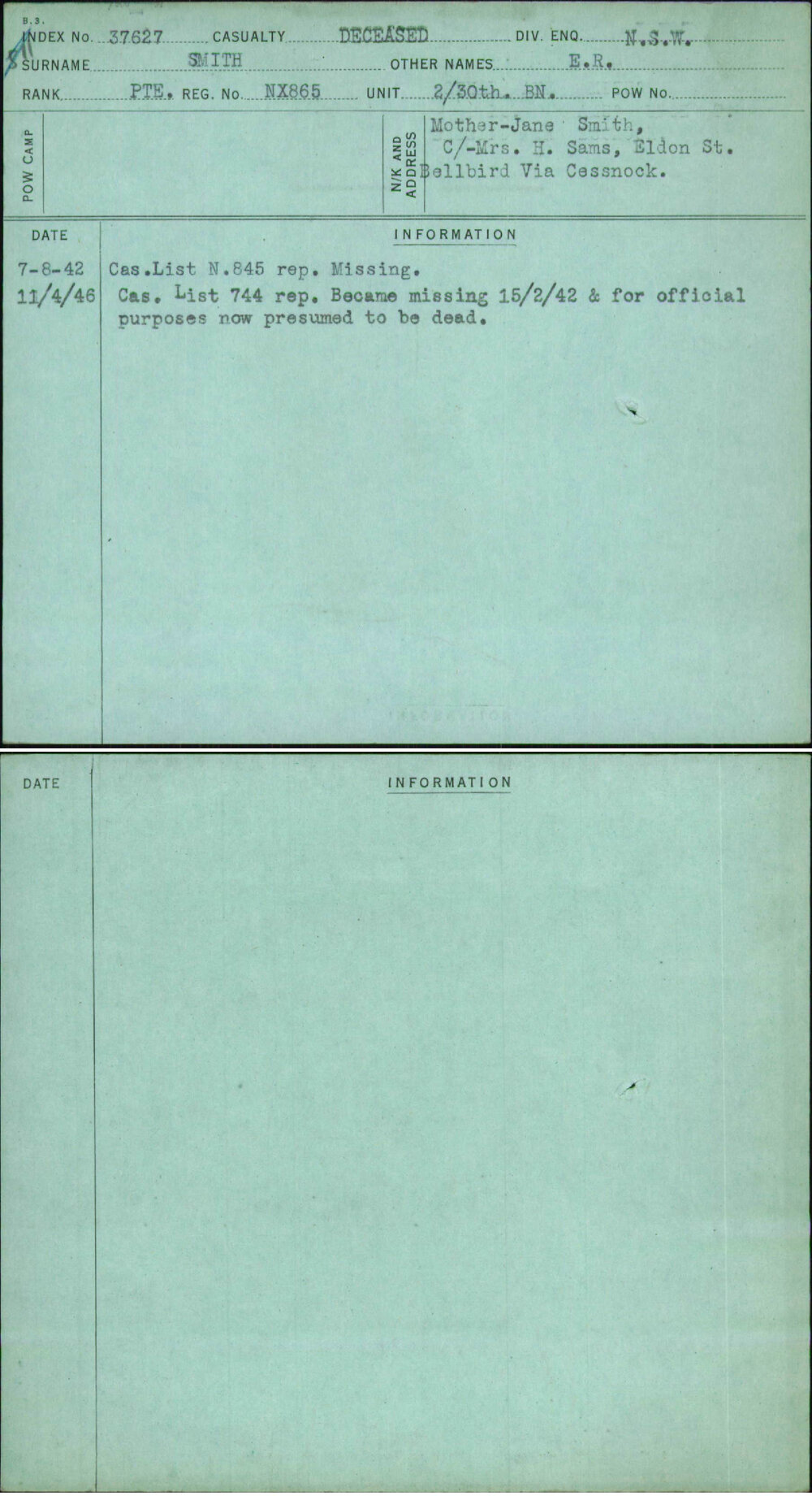 Smith, E R, NX865