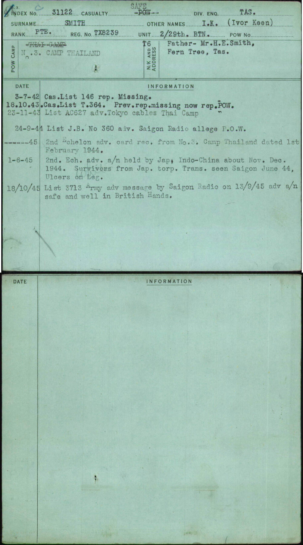Smith, I K (Ivor Keen), TX8239
